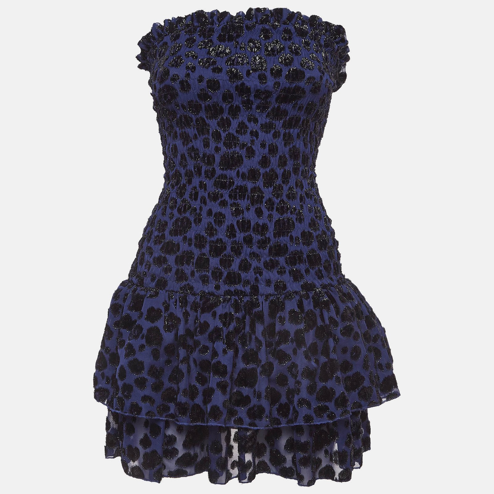 Maje Blue Raziel Leopard Pattern Fil-Coupe Jacquard Dress M