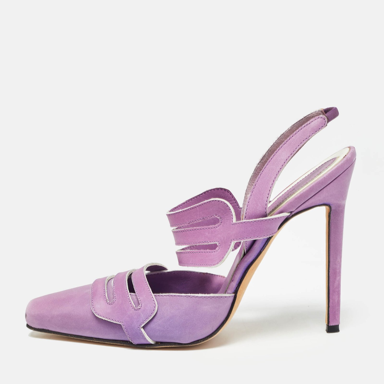 Manolo Blahnik Purple Leather Slingback Pumps Size 39