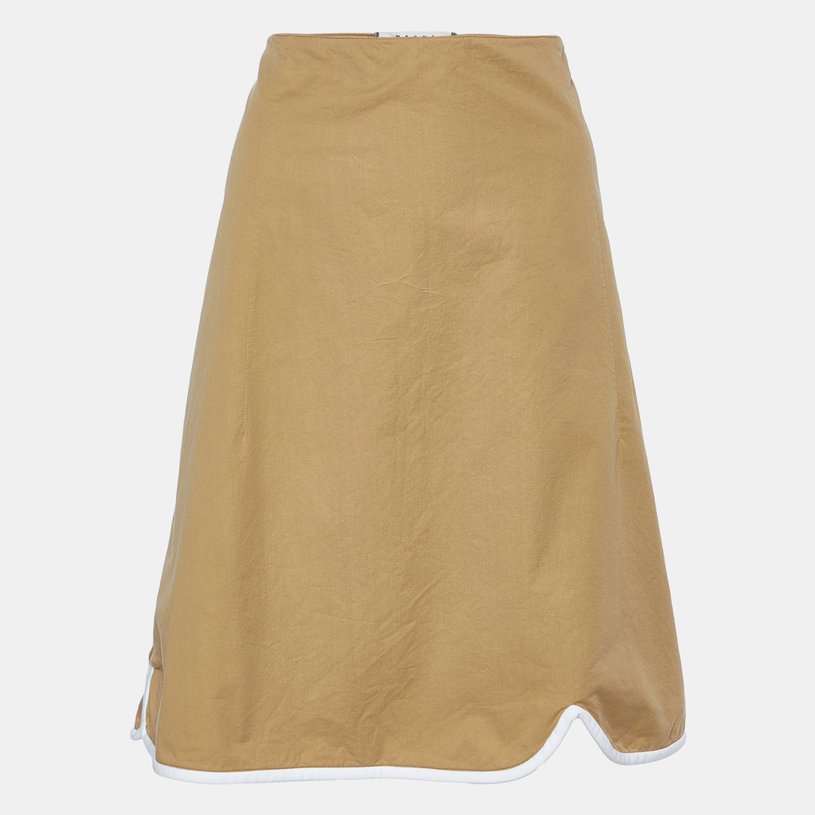 Marni Beige Cotton Contrast Trim Knee Length Skirt L