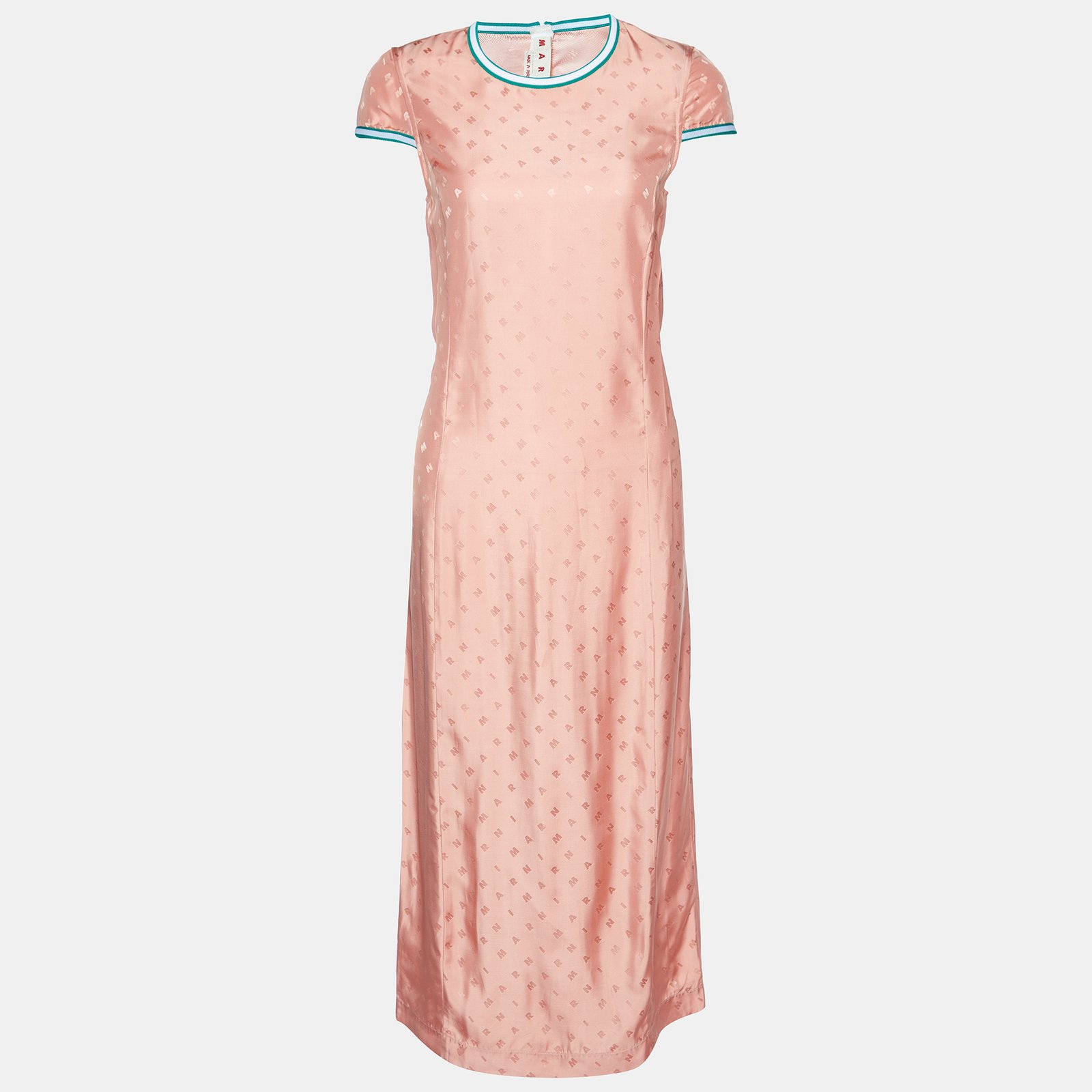 Marni Coral Pink Logo Pattern Sateen Maxi Dress S