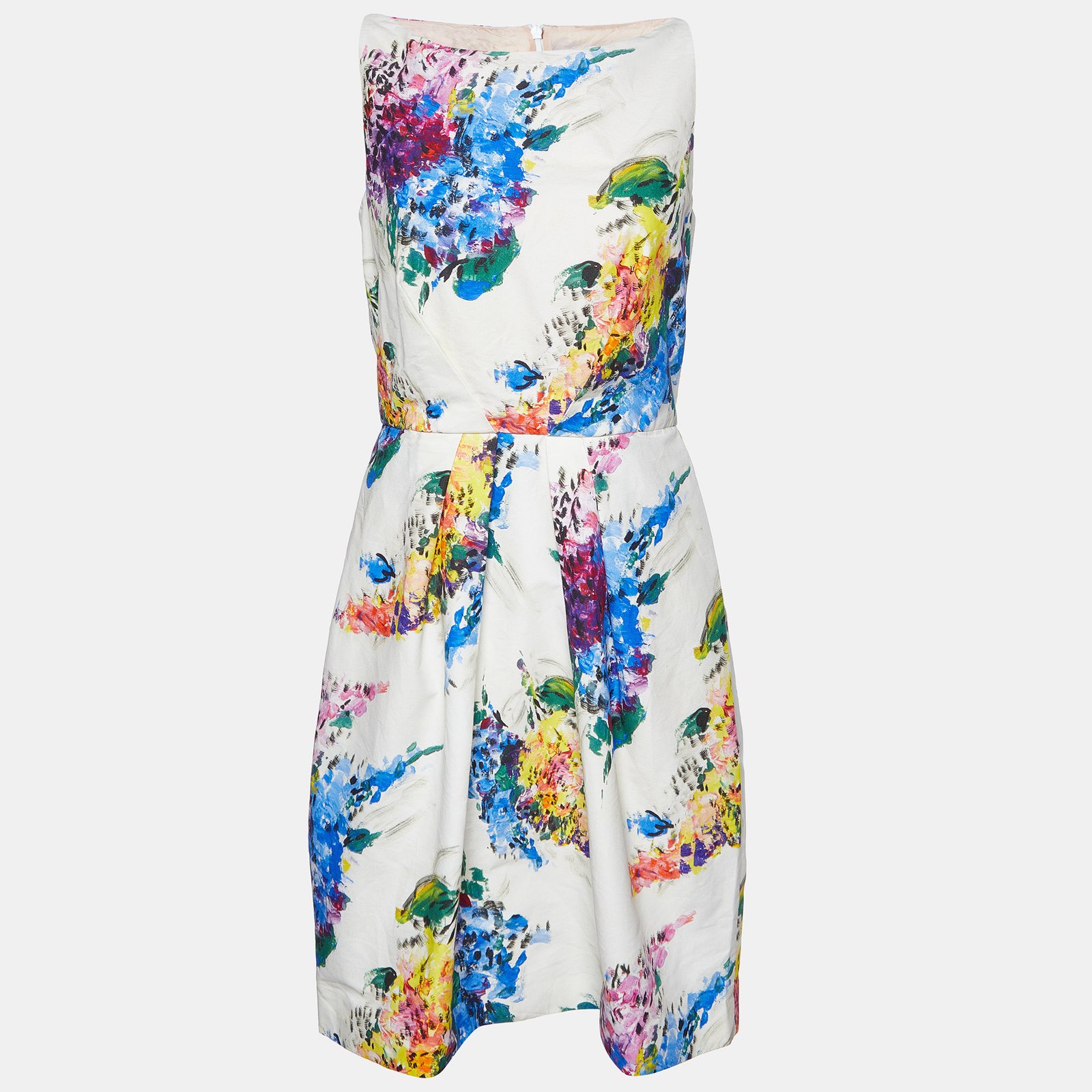 Max Mara Shine White Printed Cotton Sleeveless Dress S