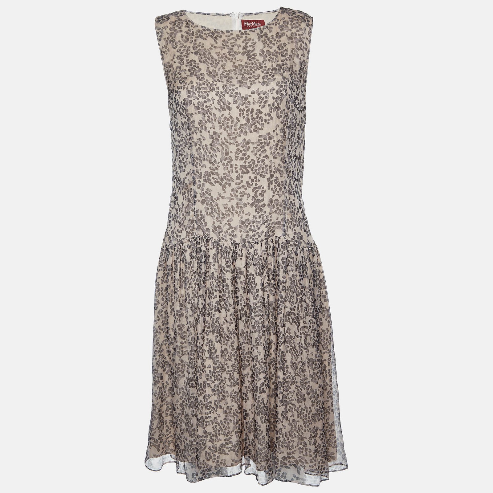 Max Mara Studio Pale Pink Printed Silk Sleeveless Dress M