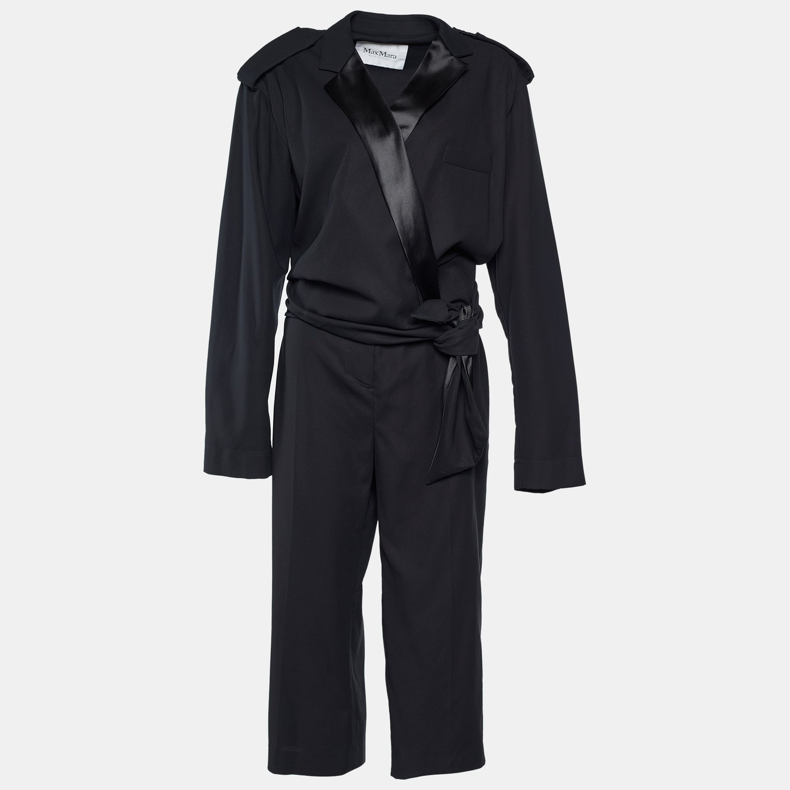 Max Mara Black Cotton Dover Wide-leg Cady Jumpsuit M