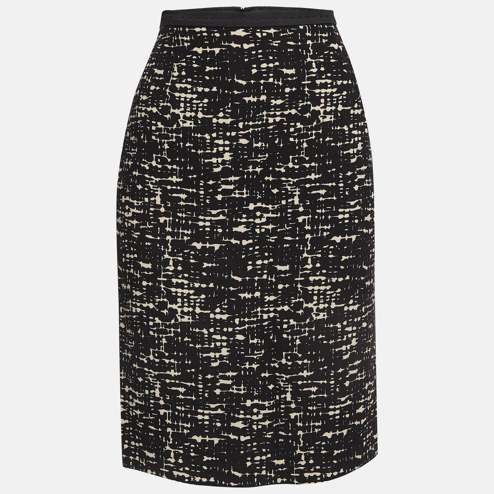 Max Mara Black Printed Wool Blend Pencil Skirt M