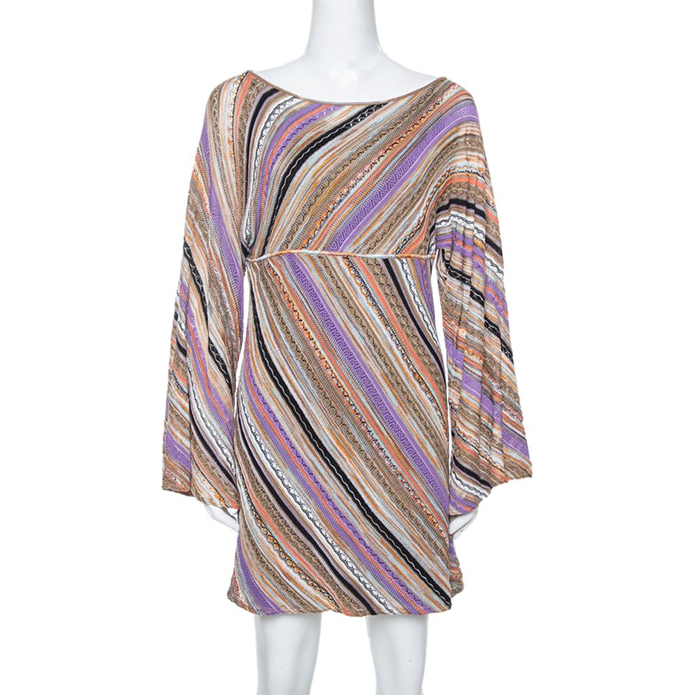 M Missoni Multicolor Perforated Knit Long Sleeve Dress M