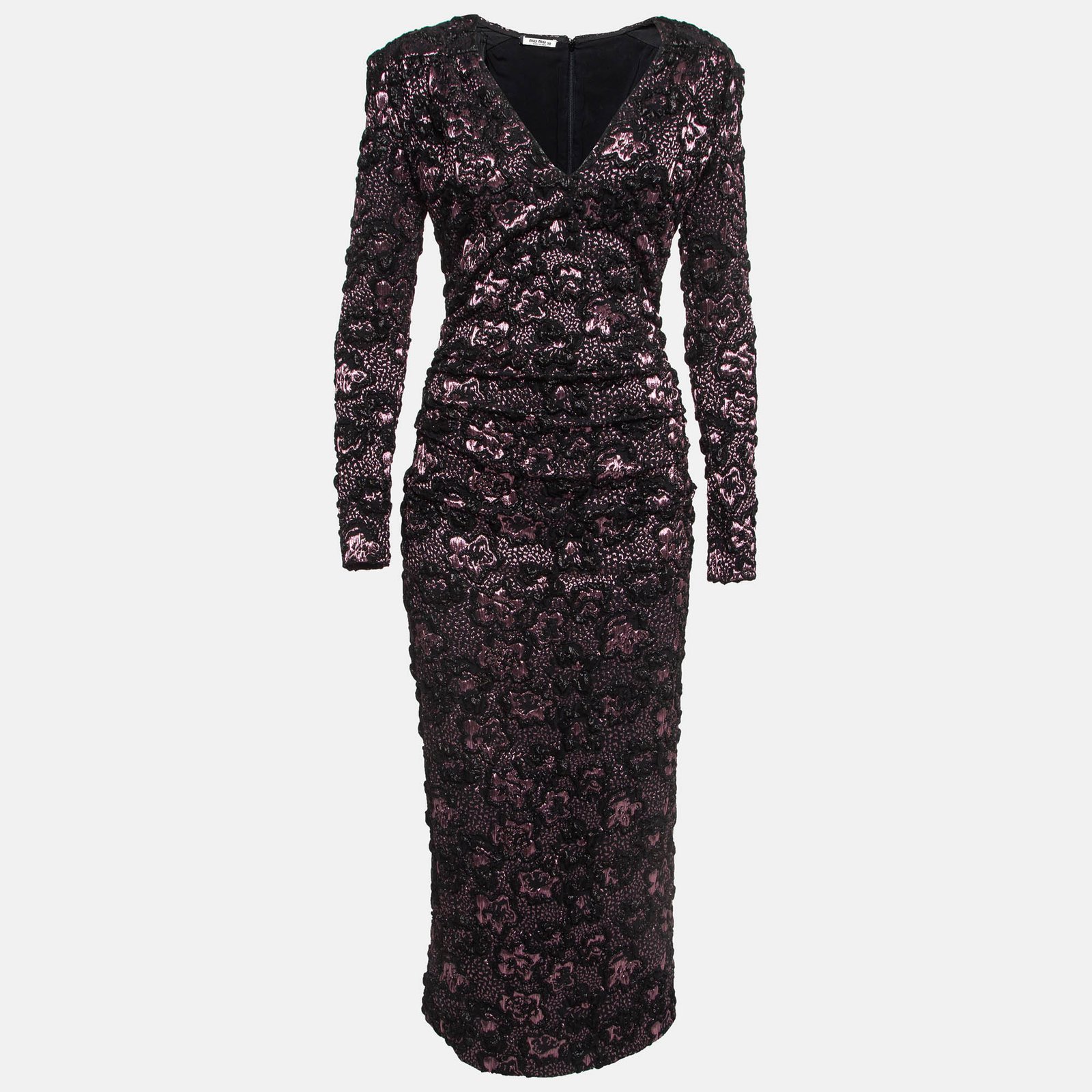 Miu Miu Pink/Black Cloque Lurex Midi Dress S