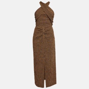 Nanushka Brown Checked Seersucker Skirt and Top Set L