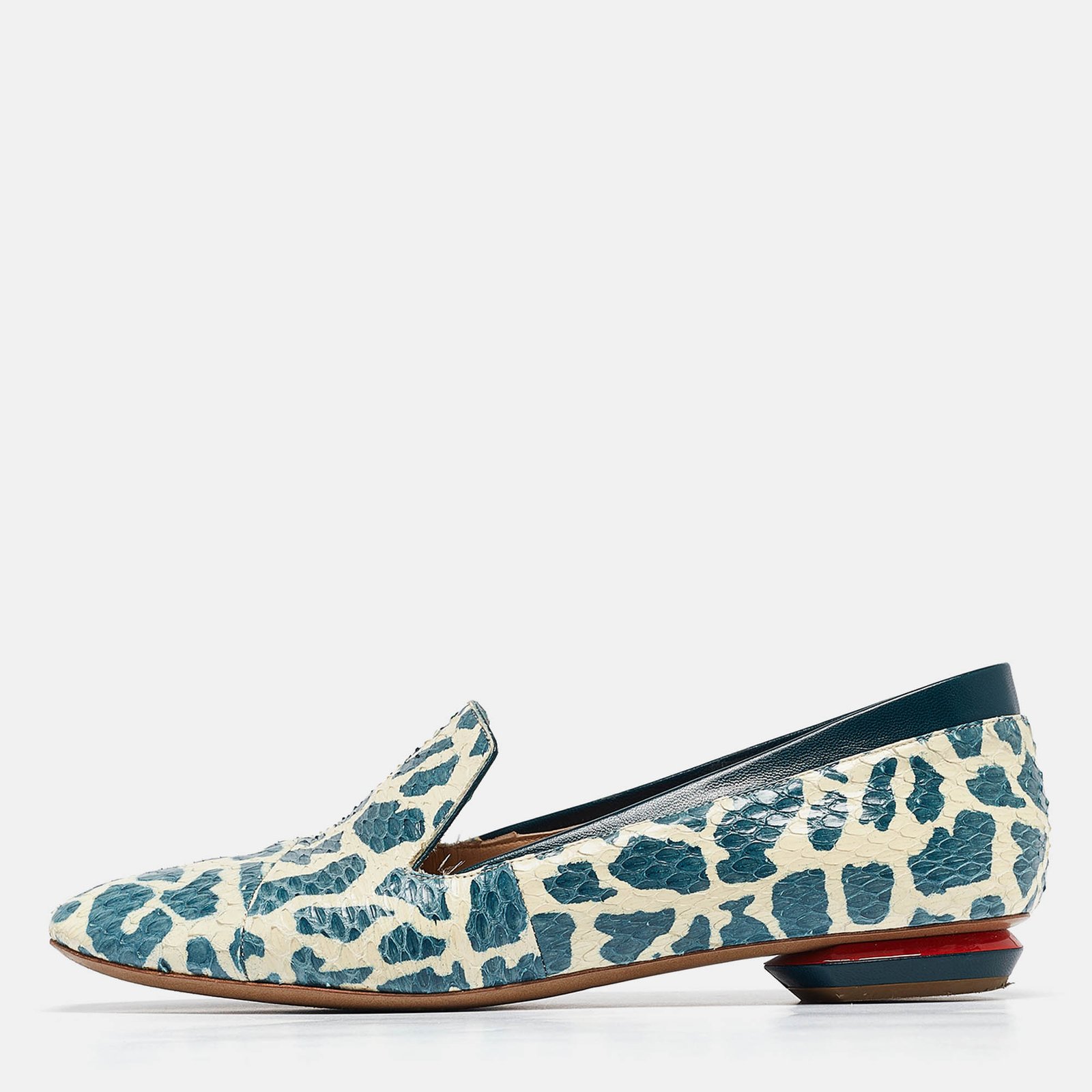Nicholas Kirkwood Green/Cream Python Smoking Slipper Size 37