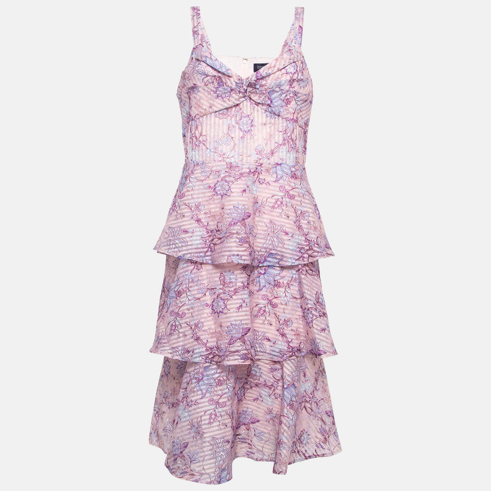 Notte By Marchesa Pink Floral print Crepe Tiered Midi Dress