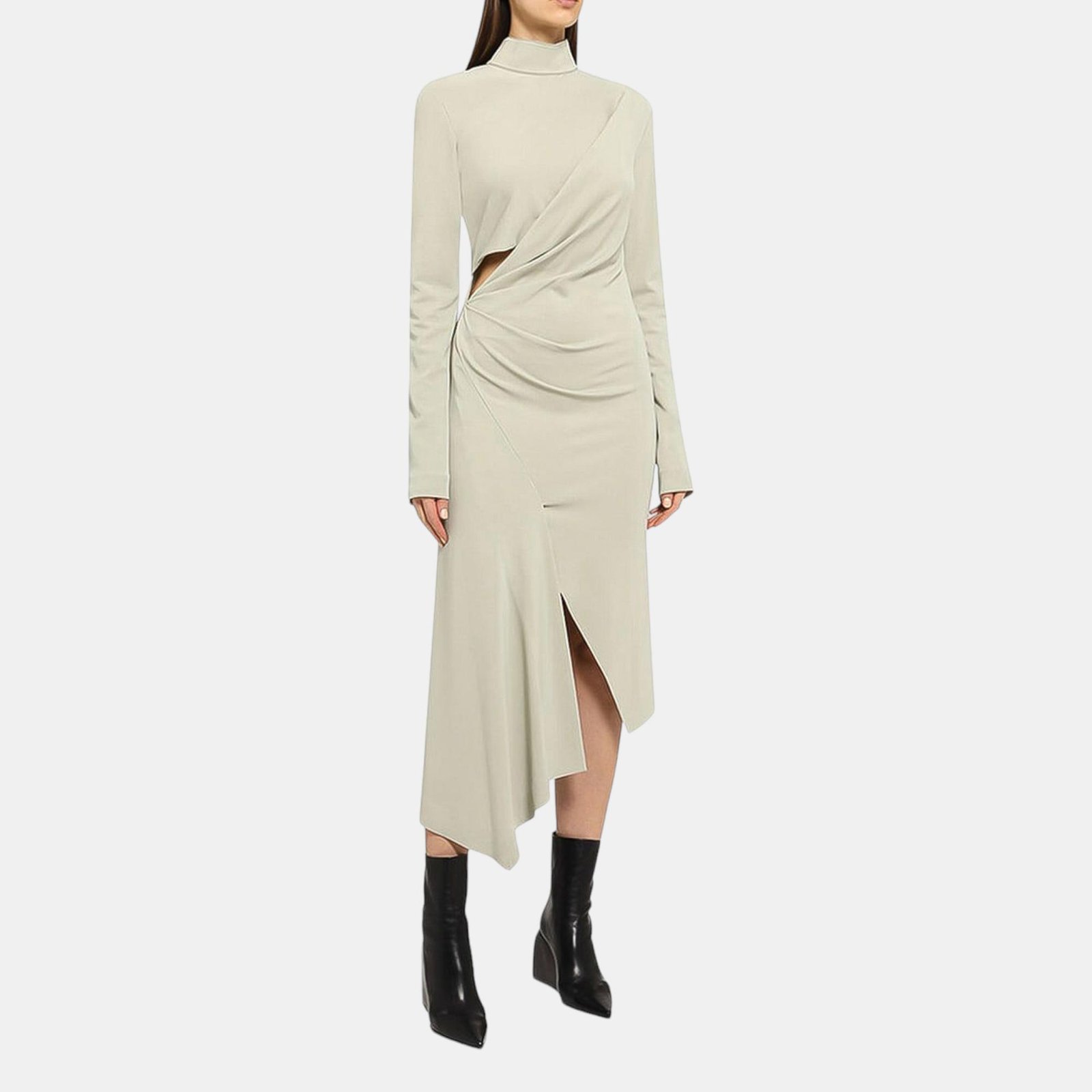 Off-White Beige Viscose Jersey Long Sleeve Dress XS