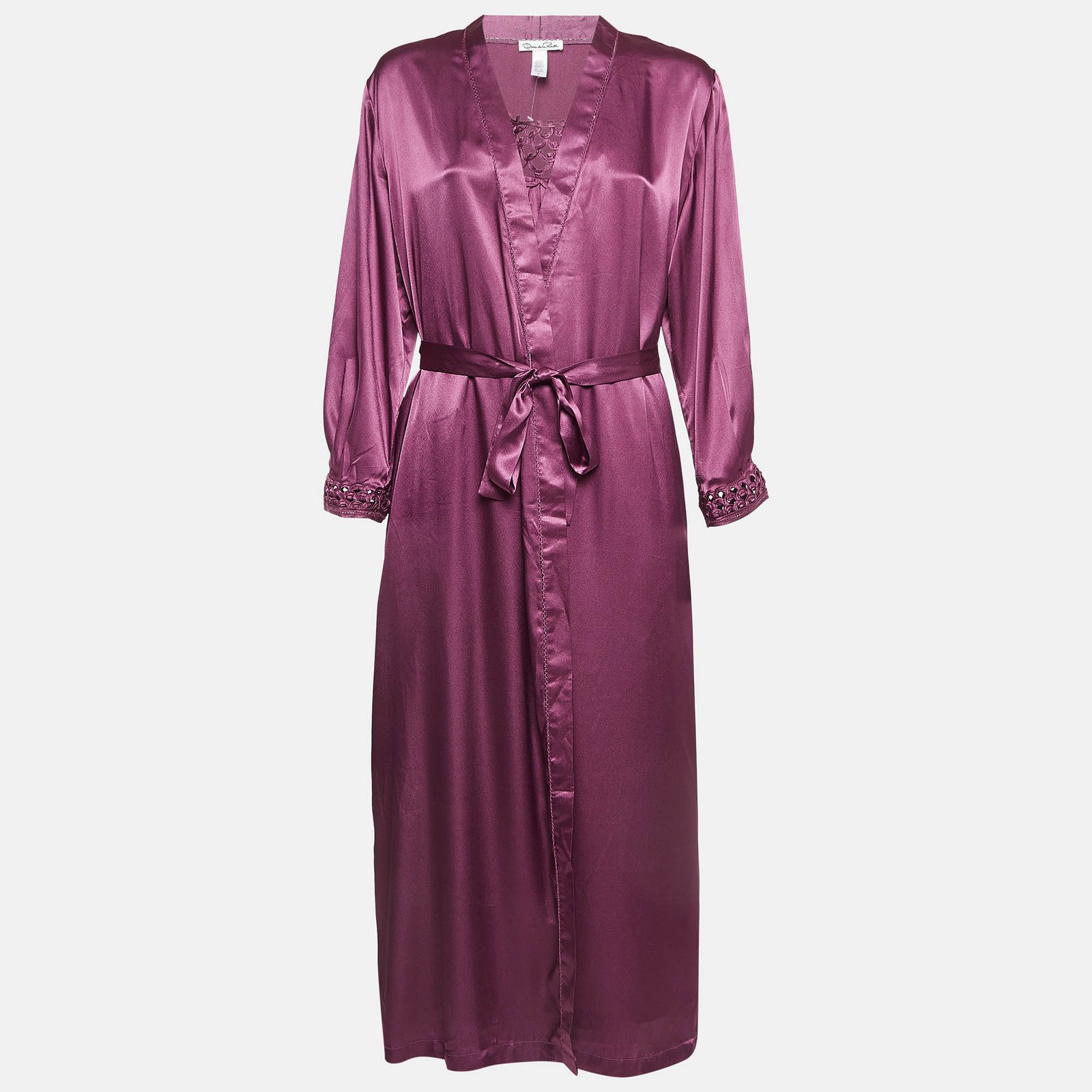 Oscar de la Renta Purple Lace Trim Satin Gown and Robe S