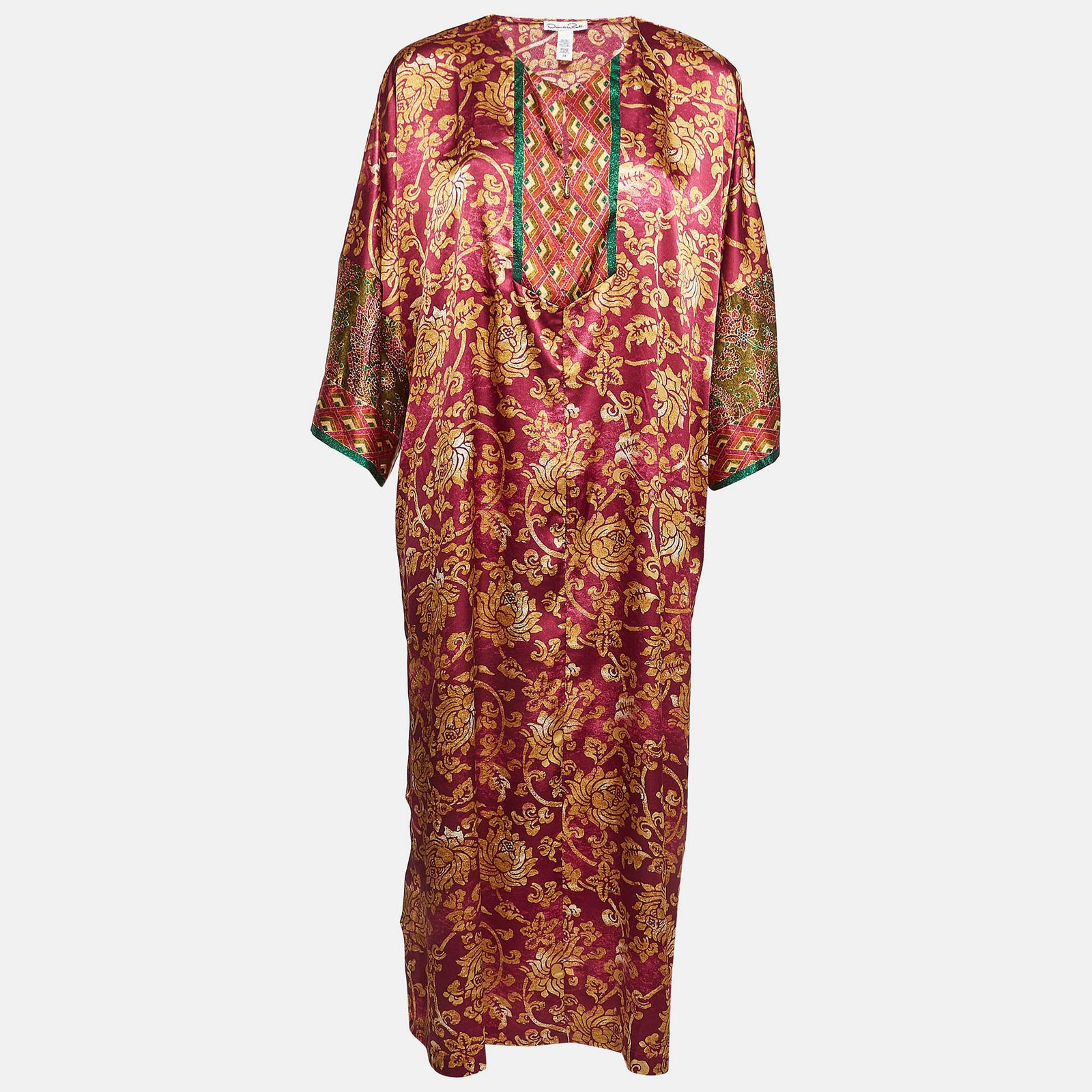 Oscar de la Renta Pink Printed Satin Midi Dress M