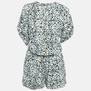 Pierre Balmain White Multicolor Printed Silk Romper Jumpsuit S