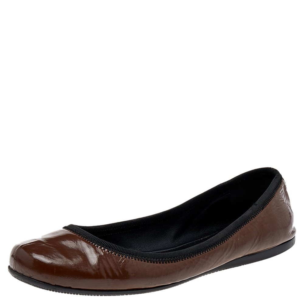 Prada Sport Brown Patent Leather Ballet Flats Size 38