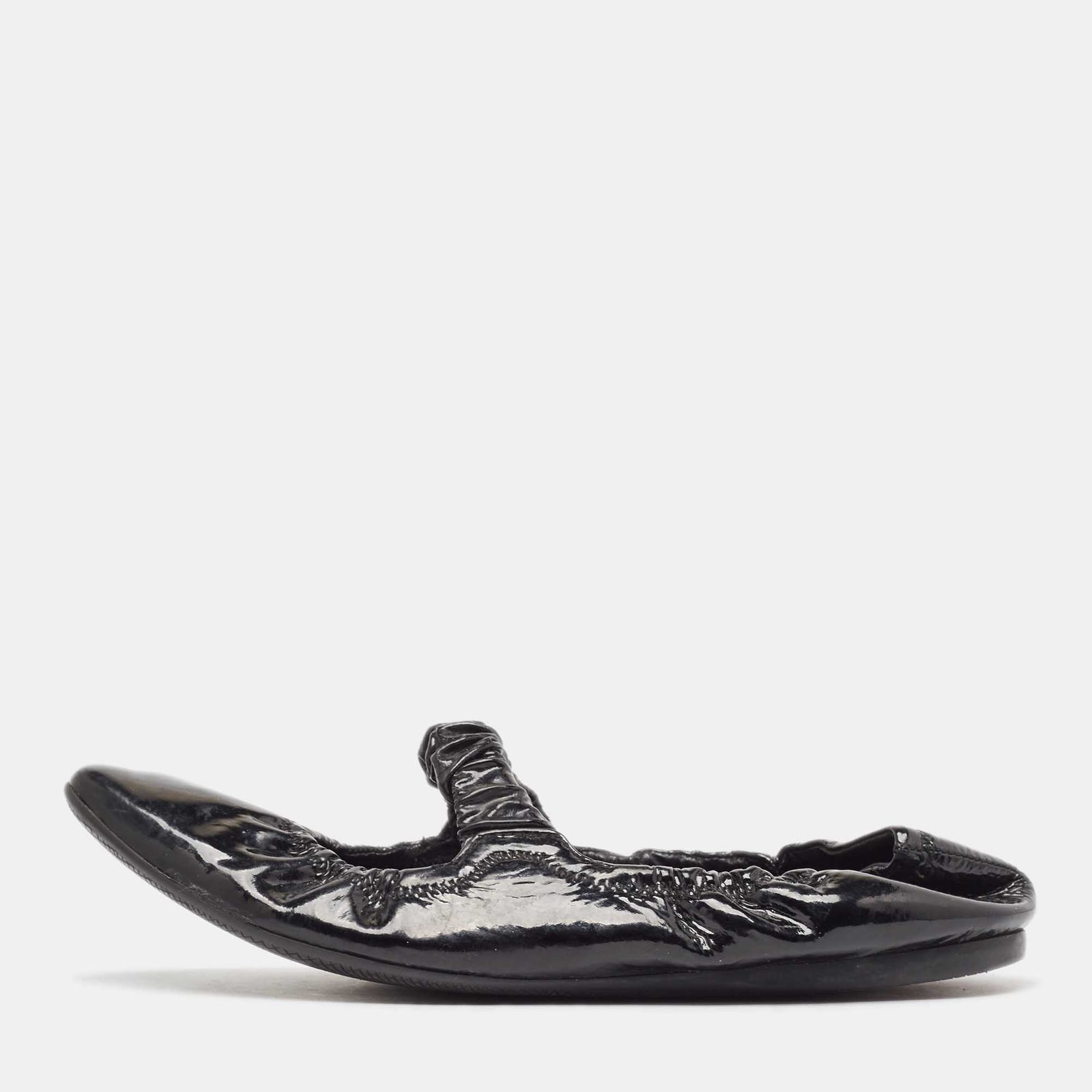 Prada Sport Black Patent Leather Scrunch Mary Jane Ballet Flats Size 39.5