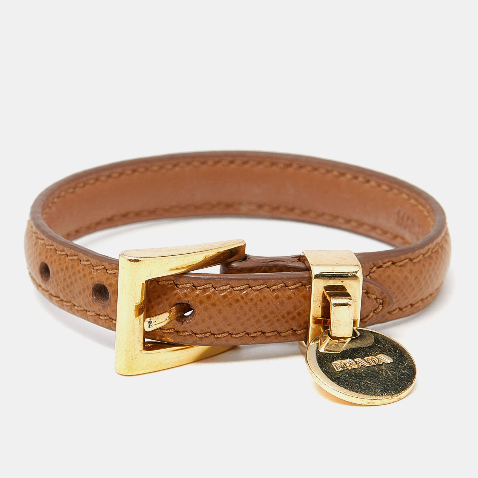 Prada Gold Tone Leather Bracelet