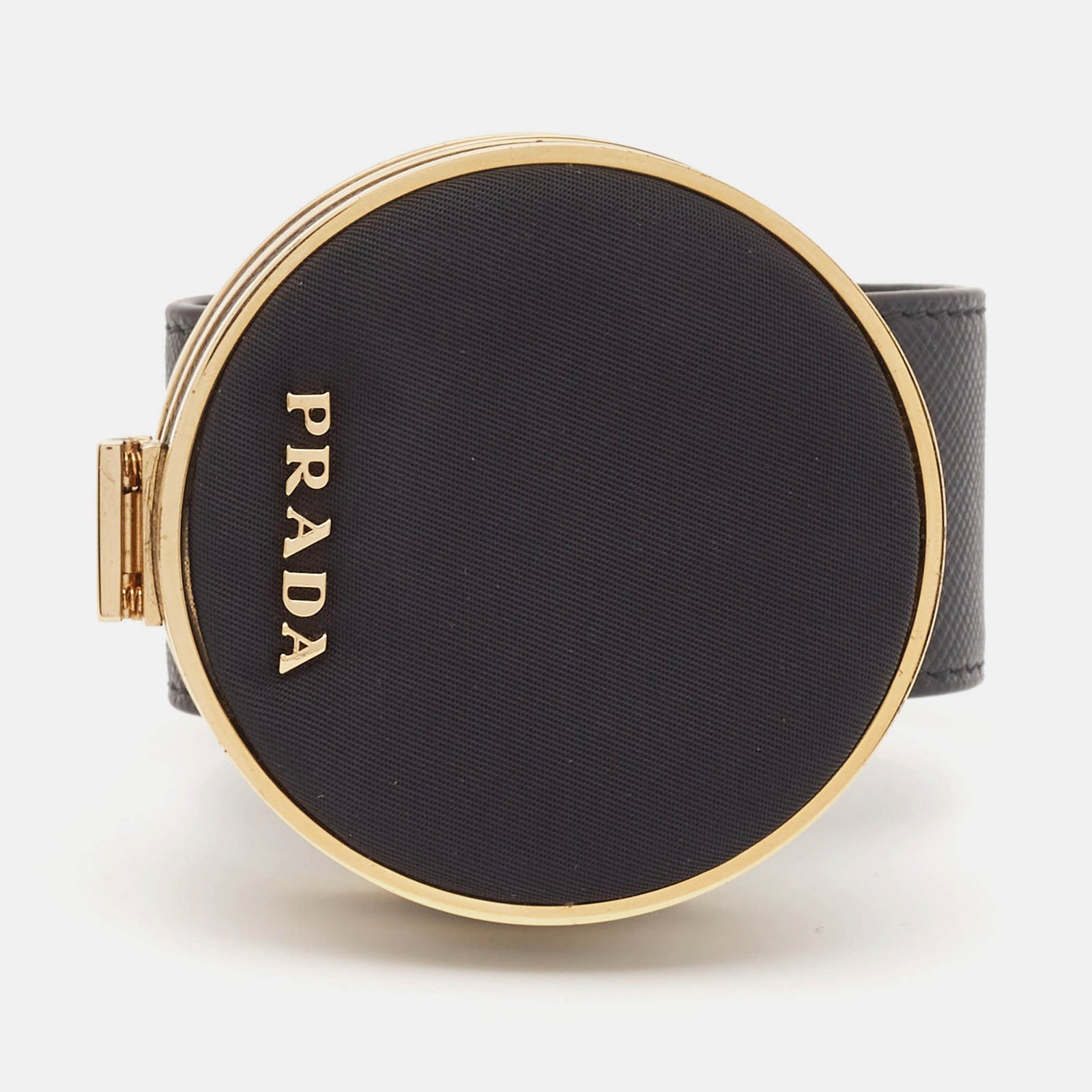 Prada Saffiano Leather Fabric Gold Tone Vanity Bracelet