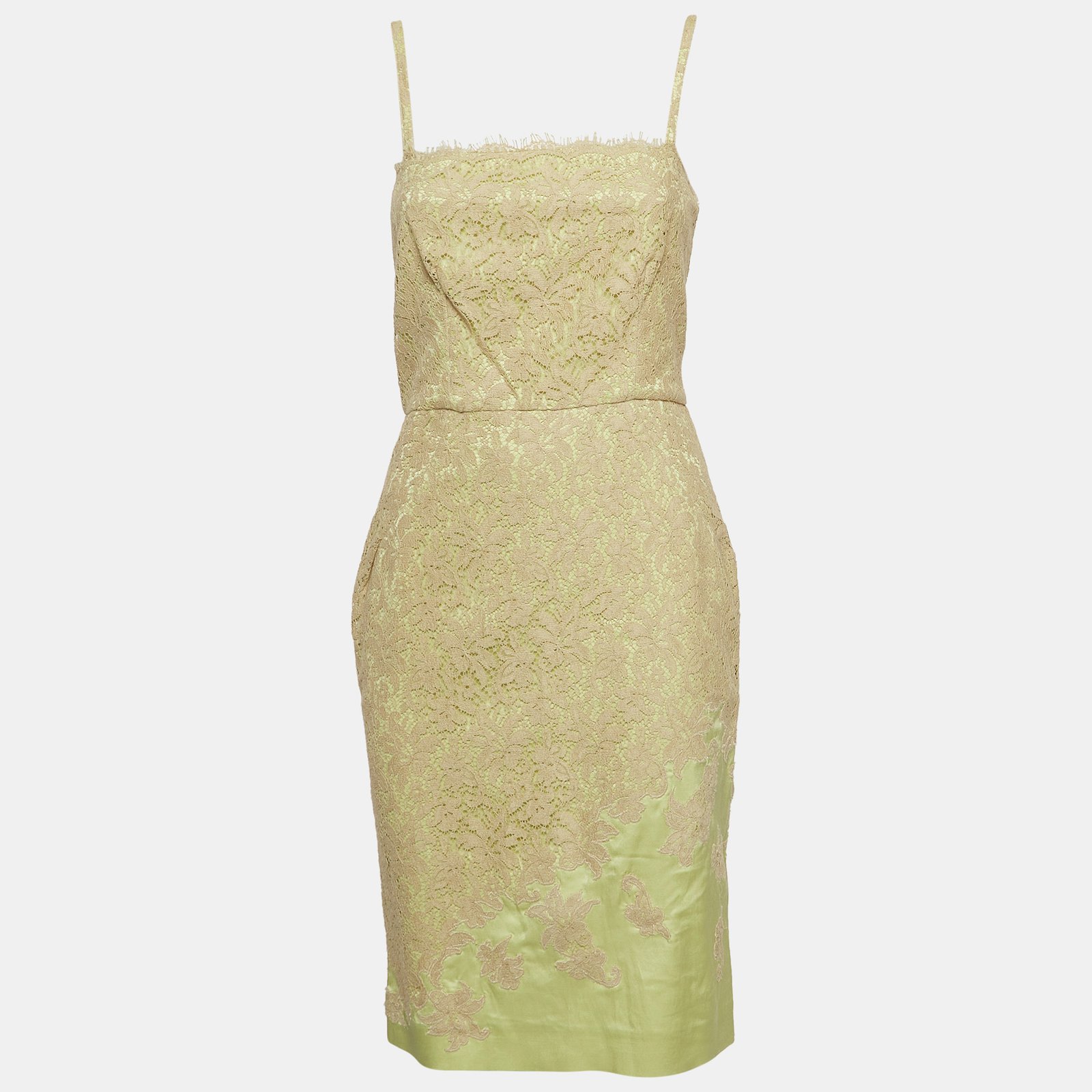 RED Valentino Beige & Green Lace Sleeveless Short Dress M