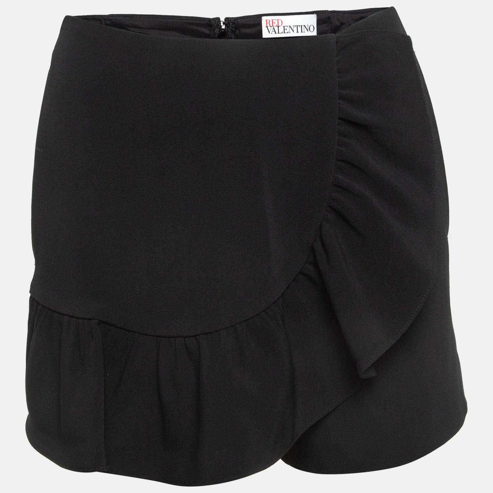 RED Valentino Black Crepe Ruffled Detail Shorts S