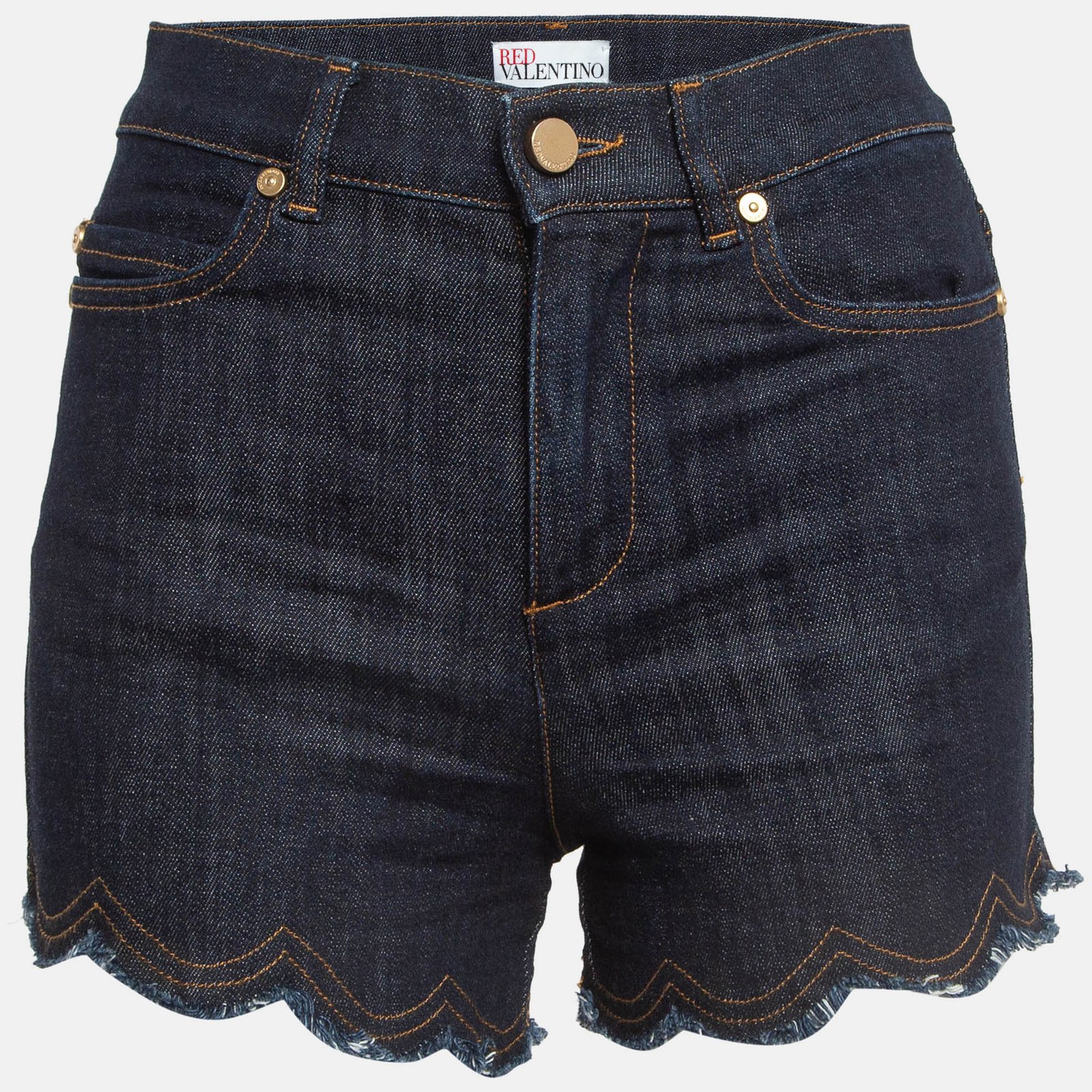 RED Valentino Dark Blue Denim Fringed Shorts S