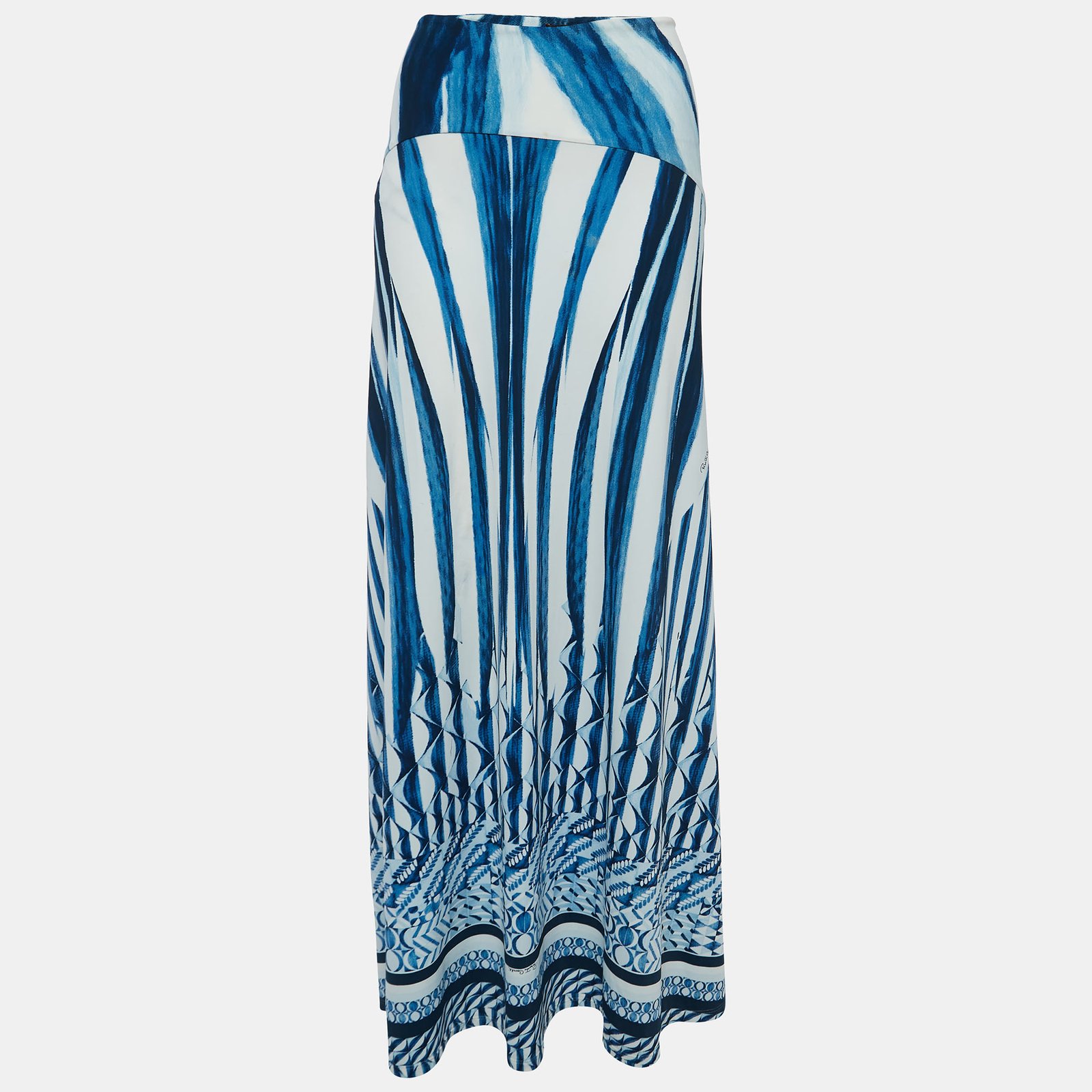 Roberto Cavalli Blue Abstract Stripe Printed Jersey Maxi Skirt L