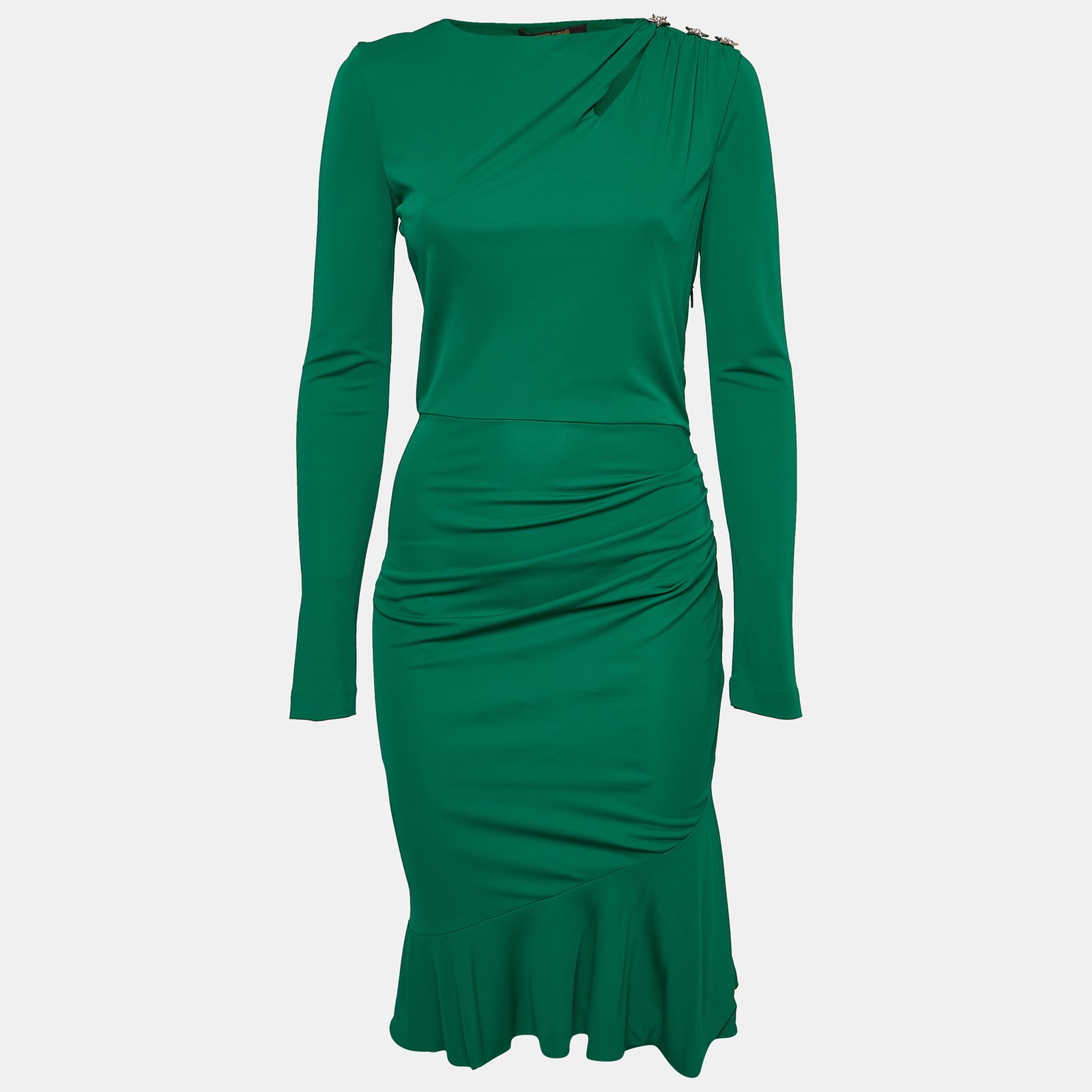Roberto Cavalli Green Jersey Gathered Short Dress S