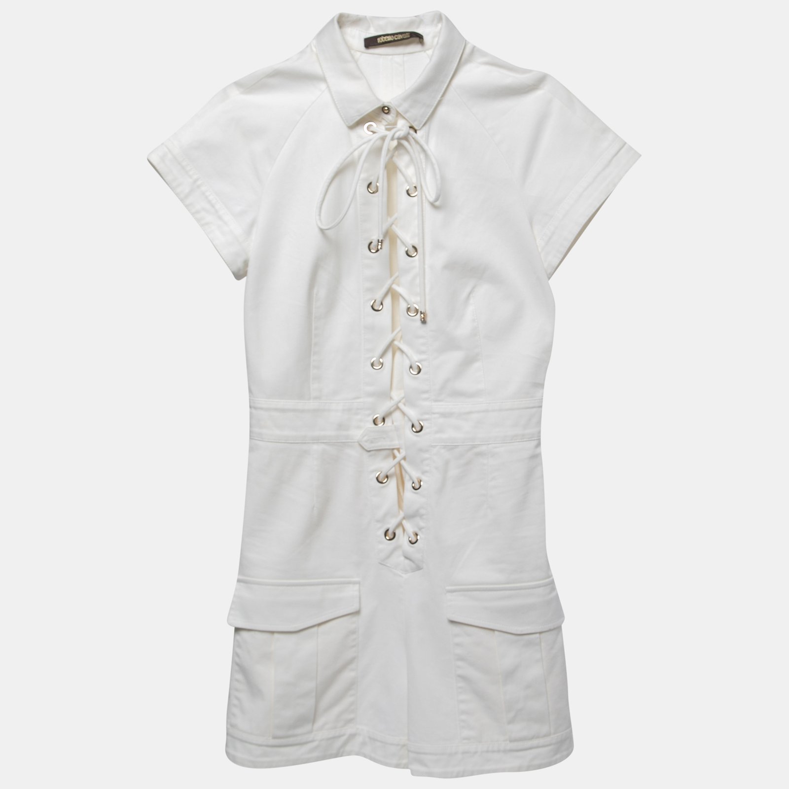 Roberto Cavalli White Cotton Lace-Up Playsuit S