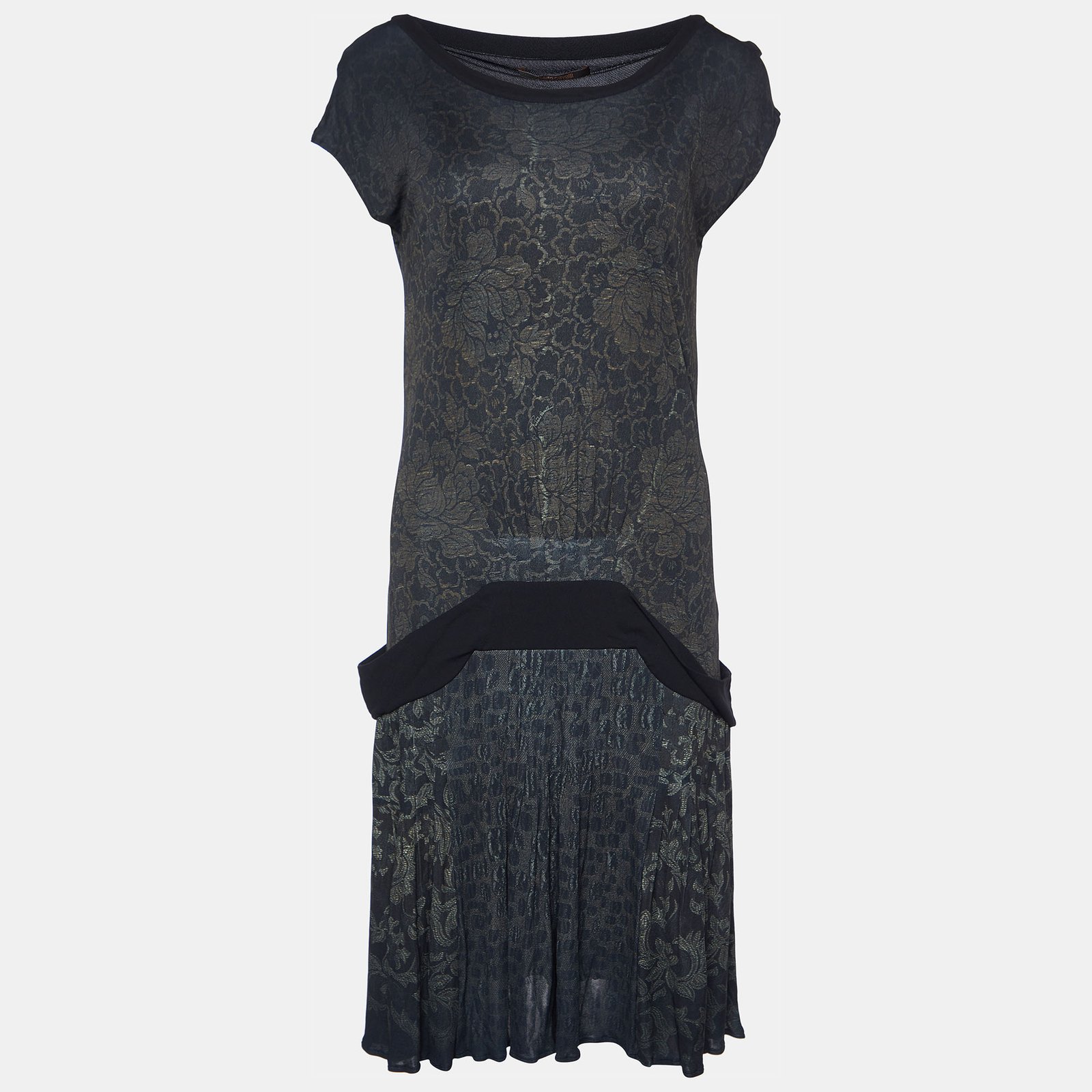 Roberto Cavalli Green Floral Jersey Pleated Midi Dress M