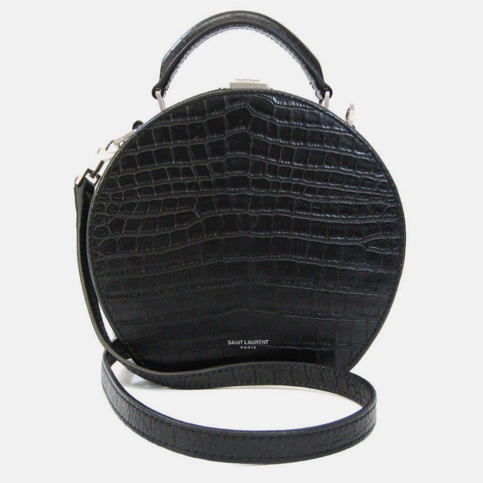 Saint Laurent Crocodile Embossed Leather Small Mica Hatbox Bag