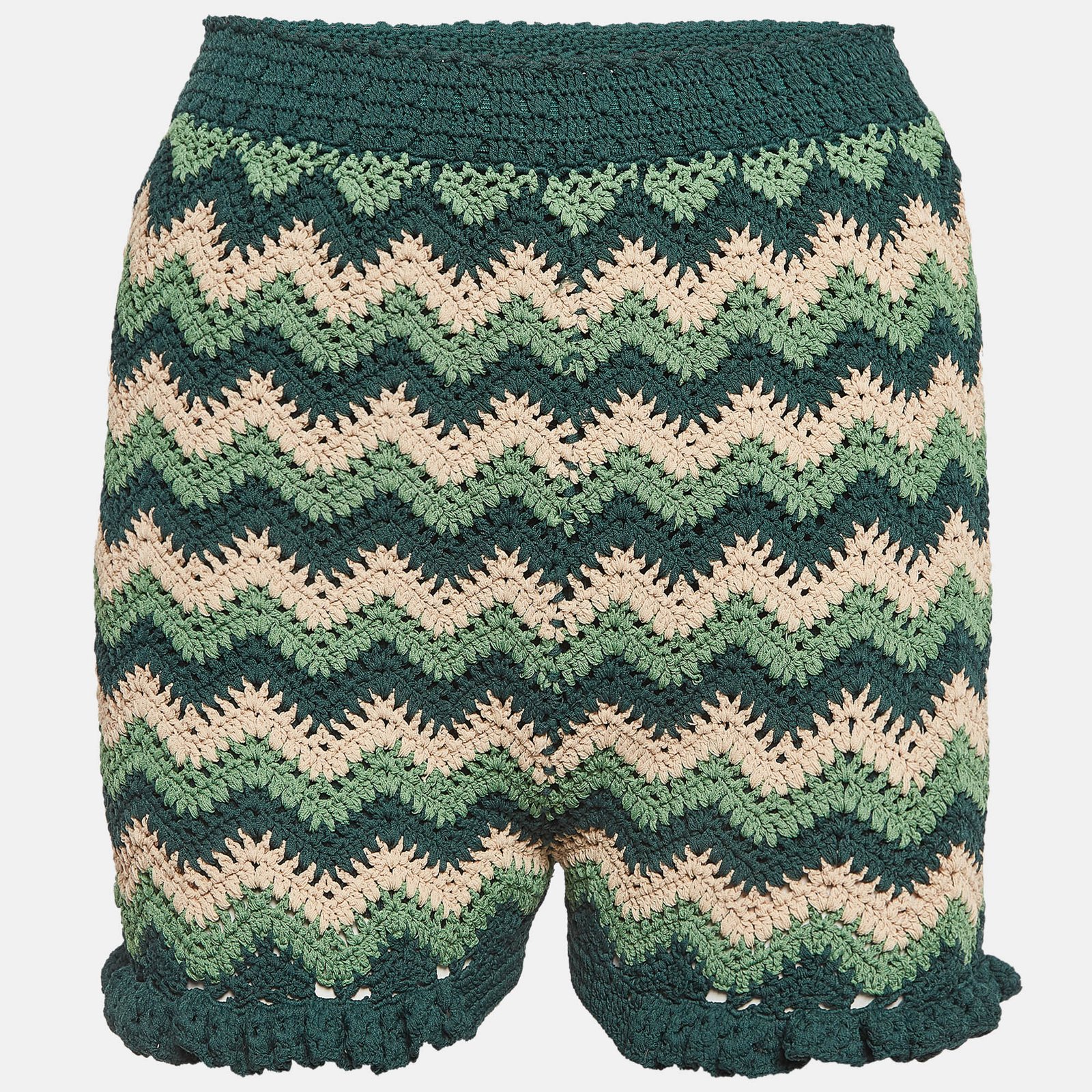Sandro Green Chevron Patterned Knit Shorts S