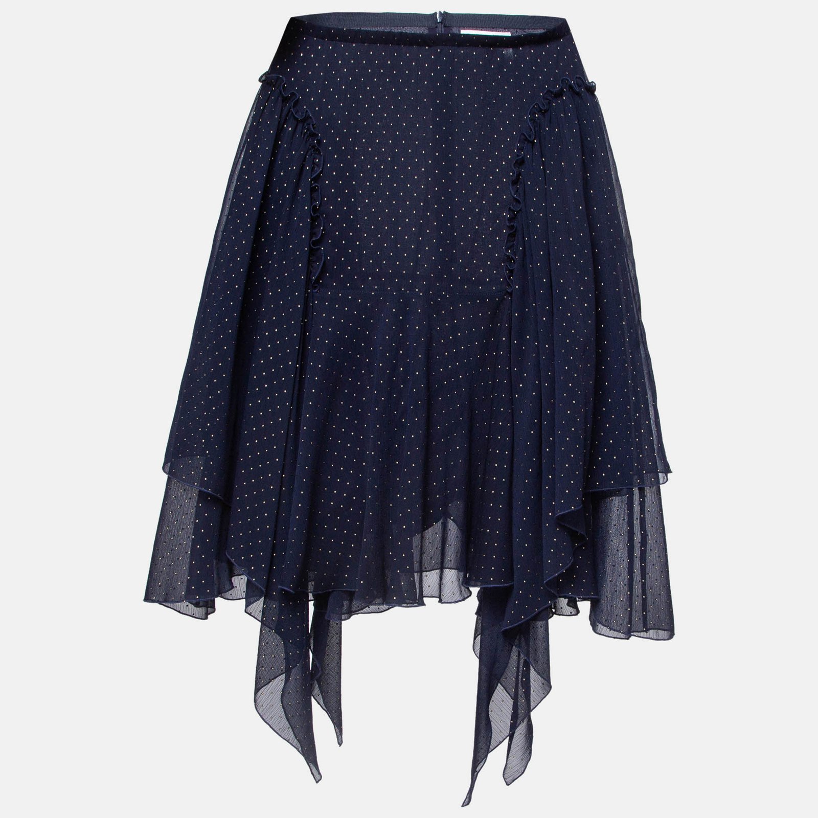 See by Chloe Navy Blue Dotted Chiffon Ruffled Skirt L