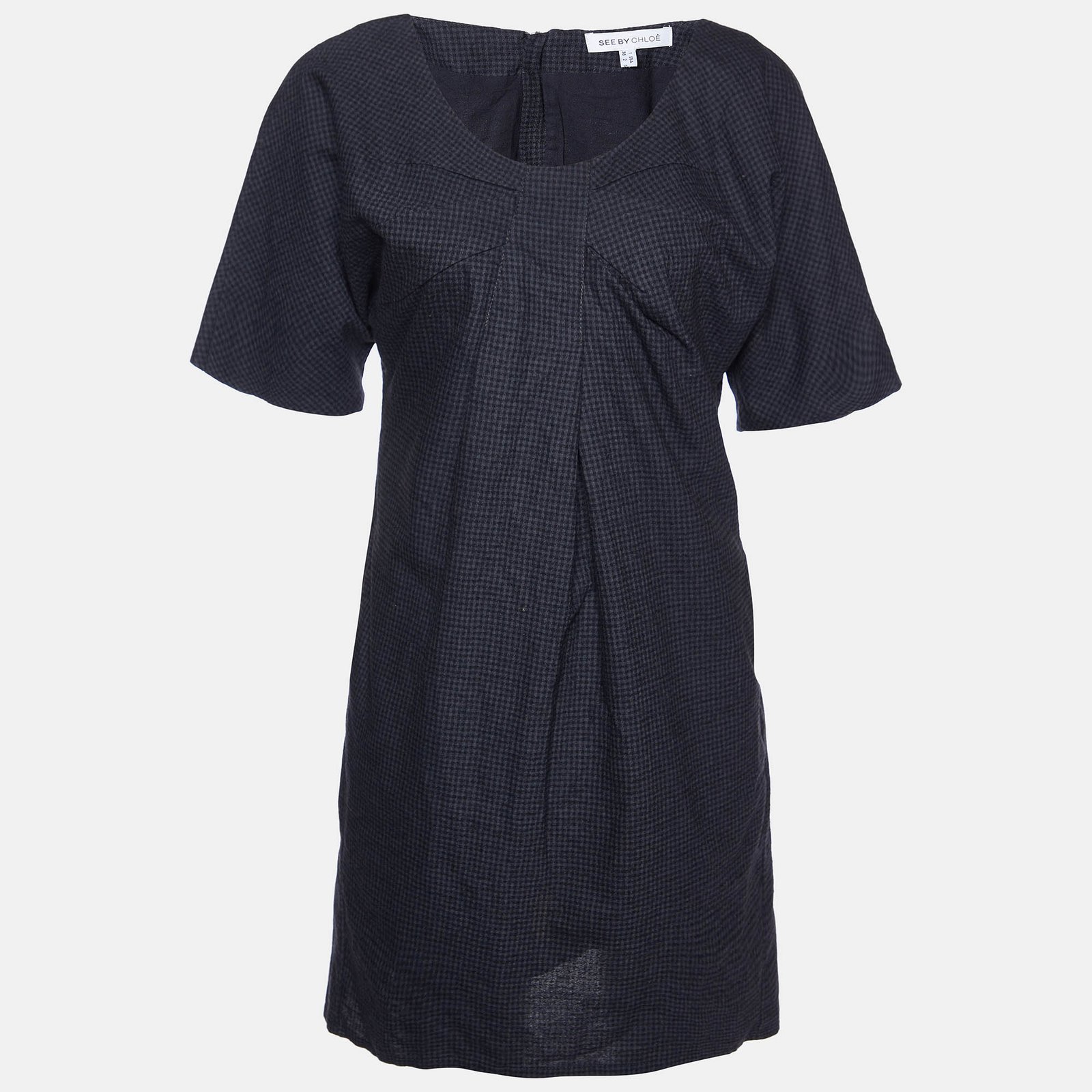 See by Chloe Grey Checked Wool & Cotton Shift Dress S