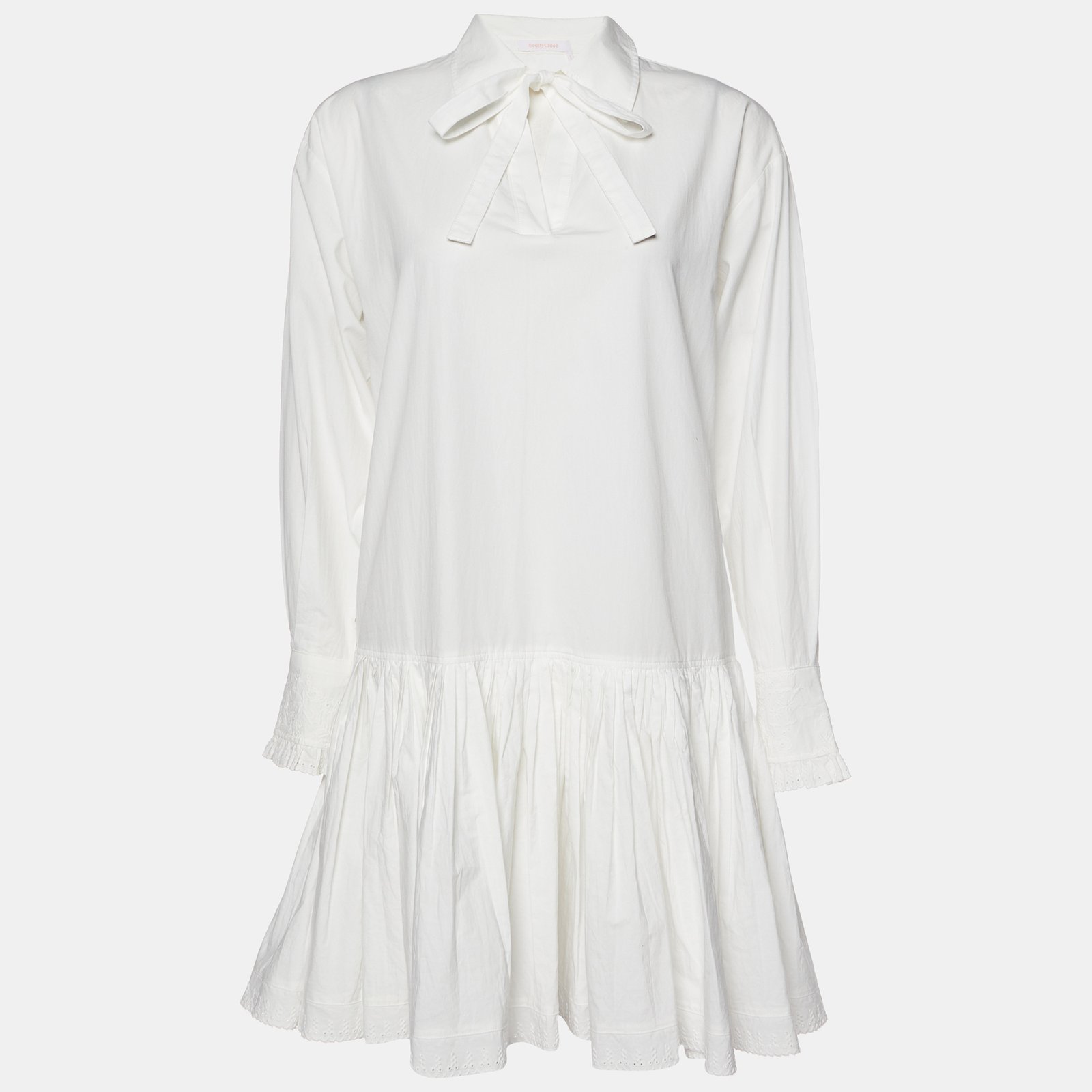 See by Chloe White Cotton Drop Waist Flared Dress S