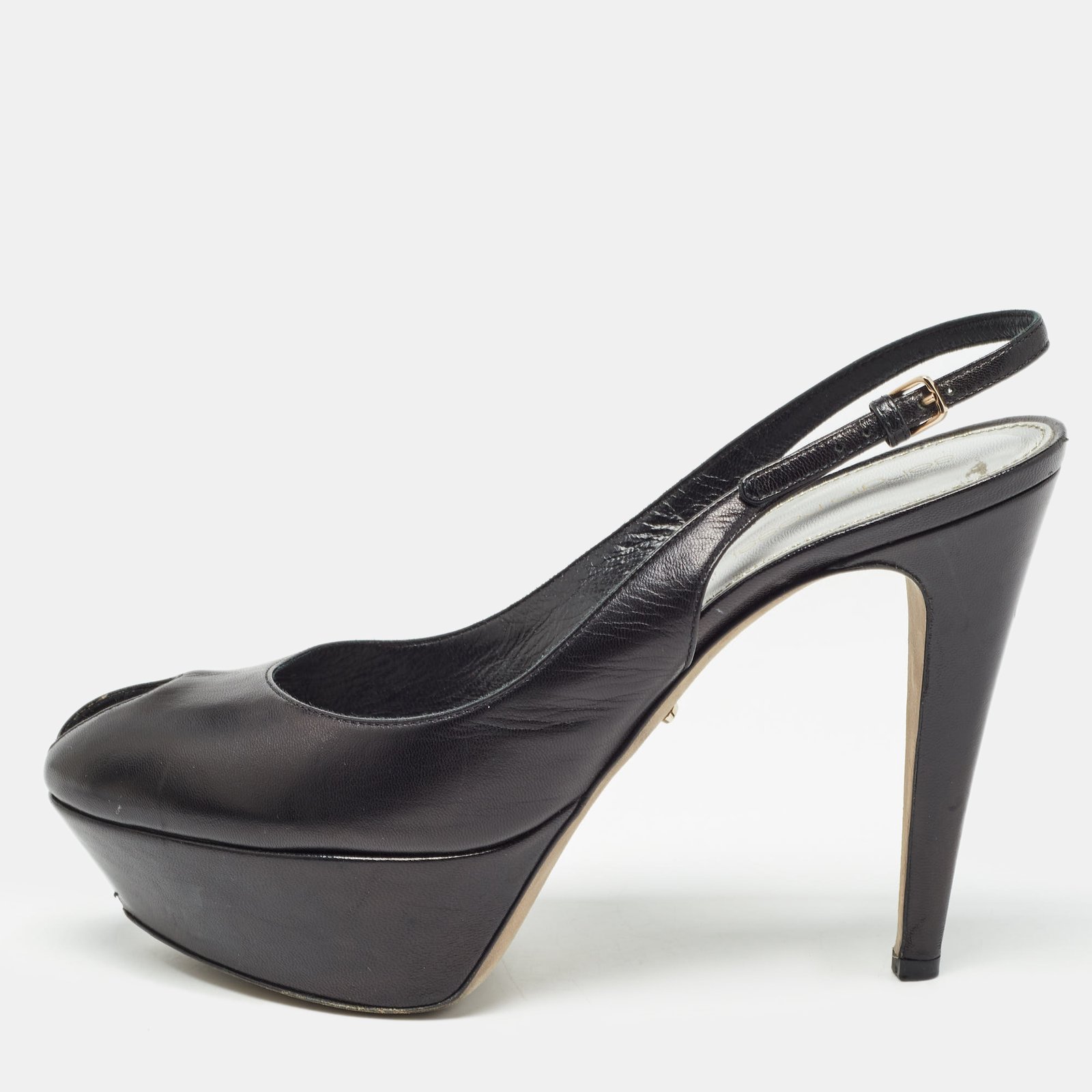 Sergio Rossi Black Leather Peep Toe Slingback Pumps Size 37