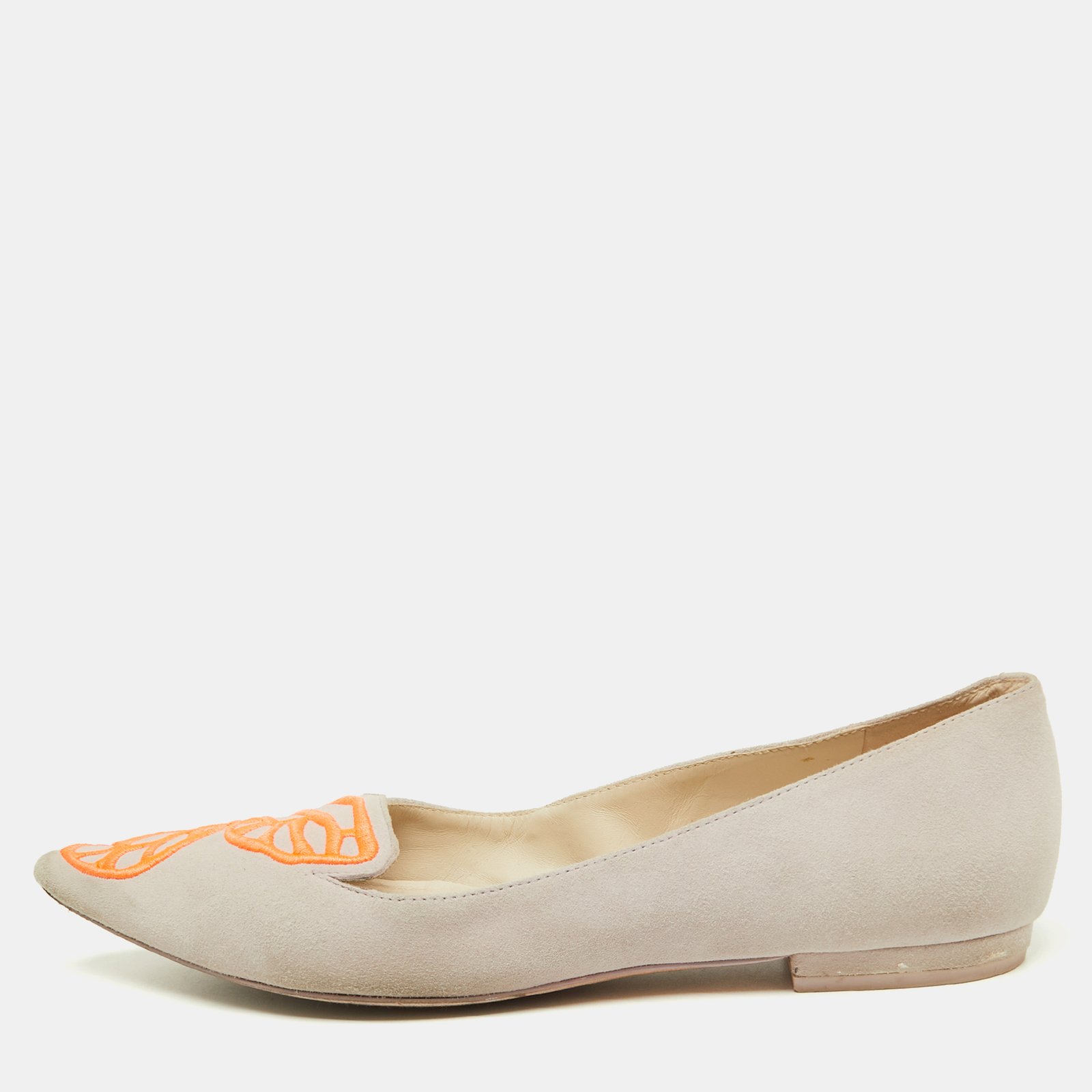 Sophia Webster Pink/Orange Suede Bibi Butterfly Pointed Toe Ballet Flats Size 37