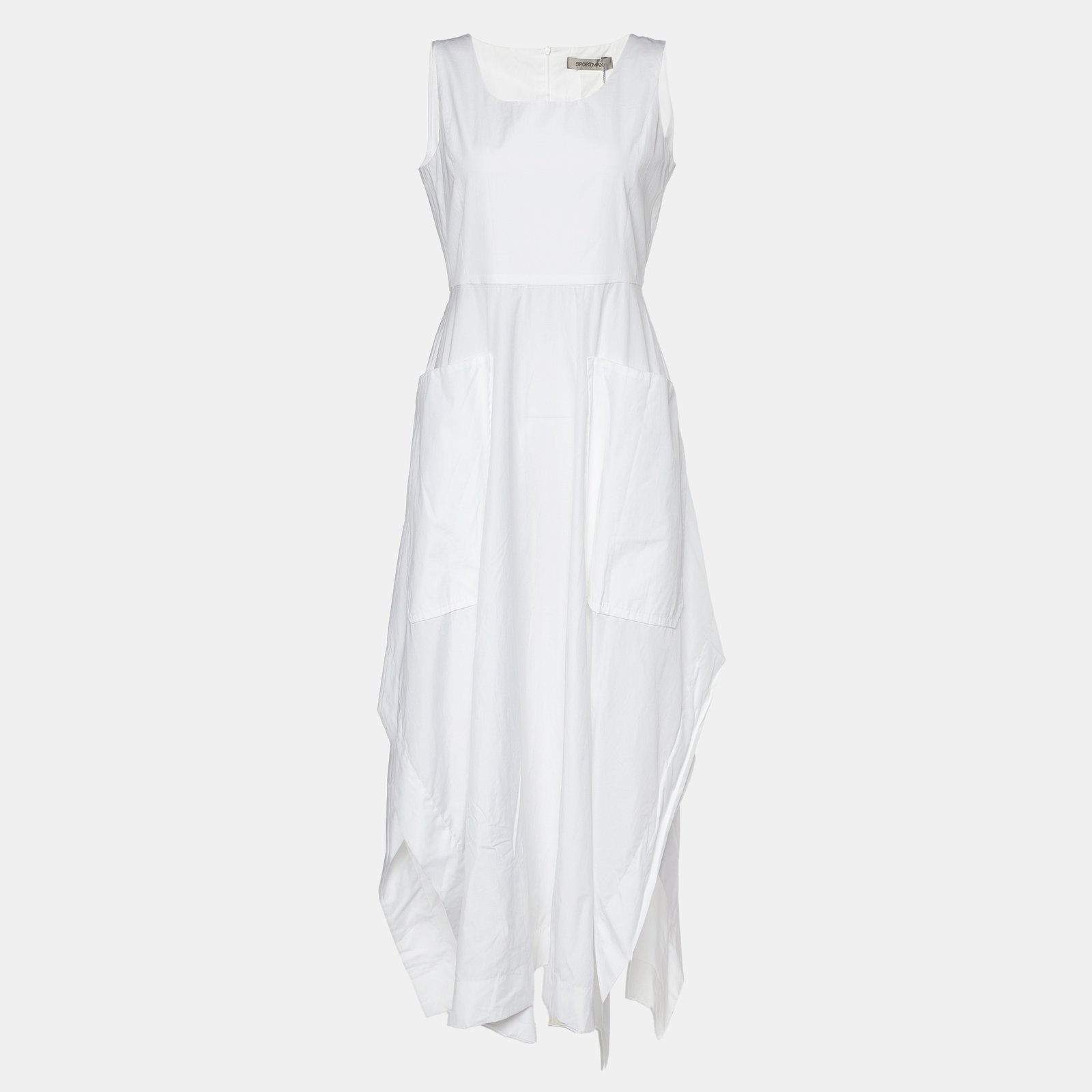 Sportmax White Cotton Sleeveless Midi Dress S