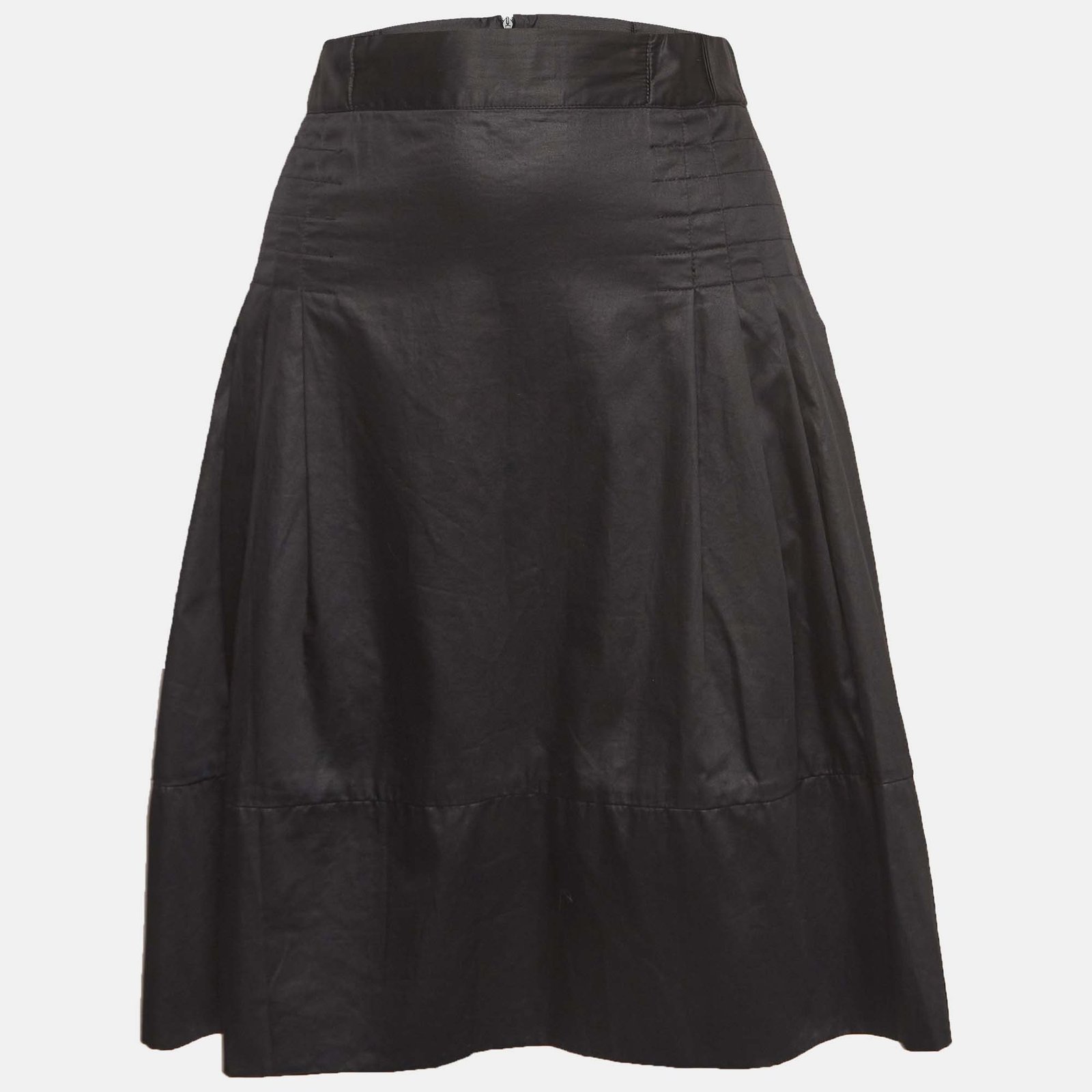 Sportmax Black Cotton Pleated Knee Length Skirt M