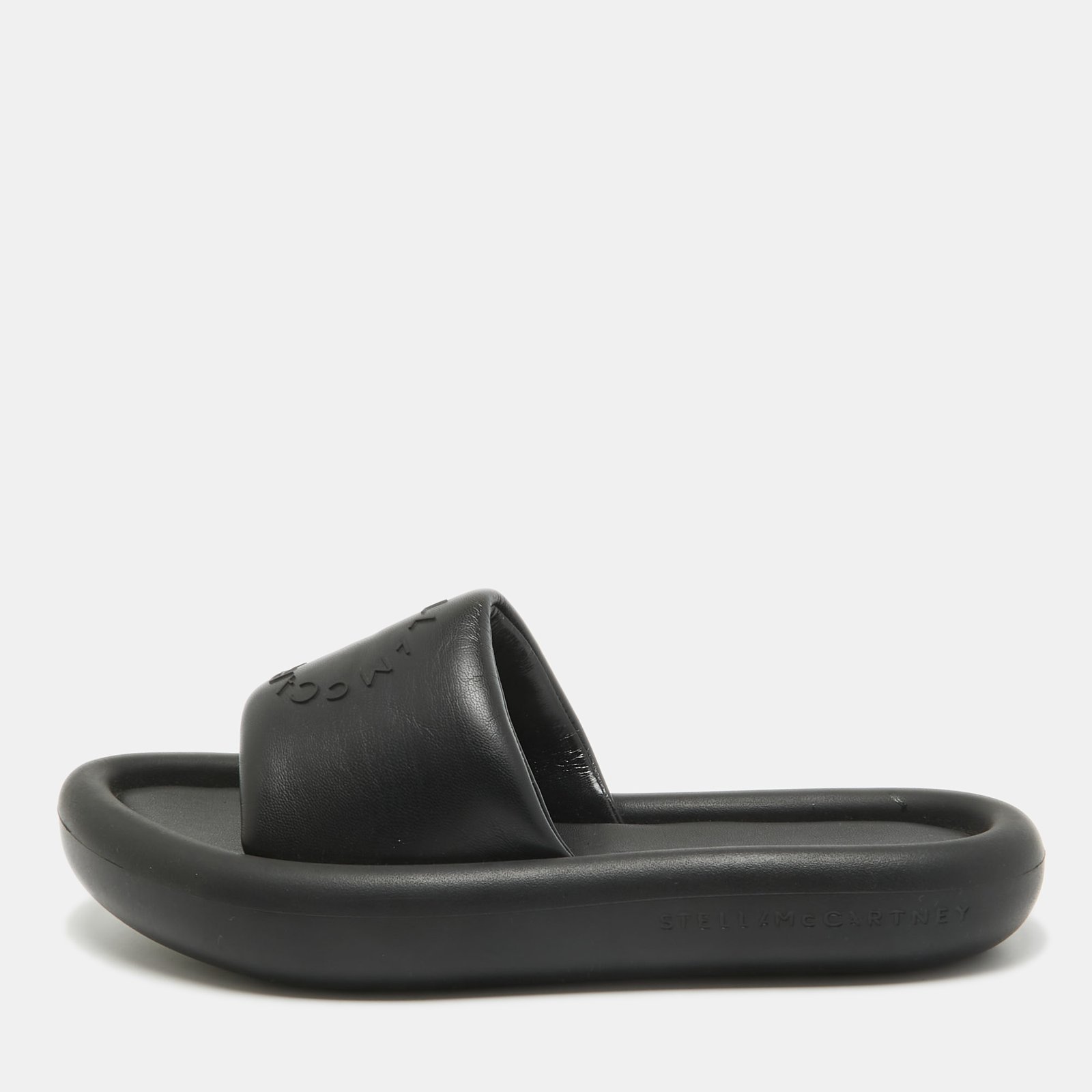 Stella McCartney Black Faux Leather Slides Size 38