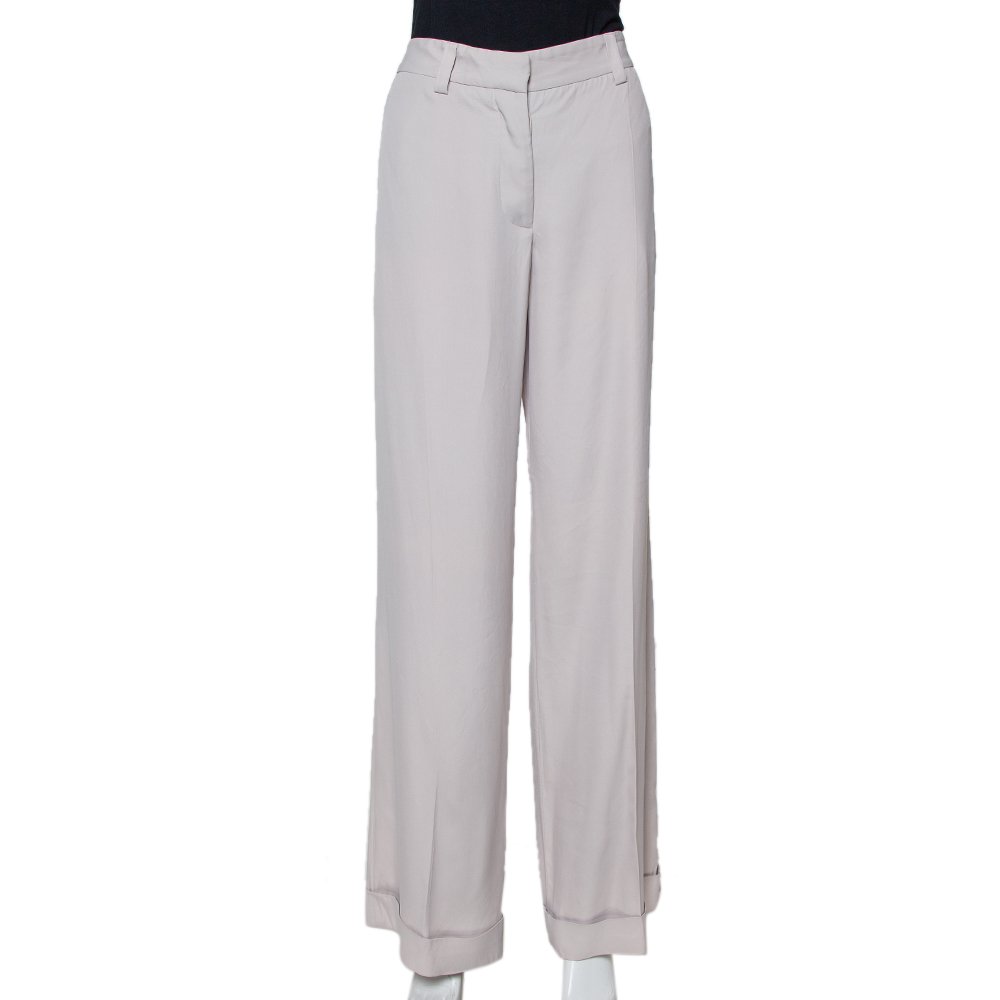 Stella McCartney Ecru Silk Blend Wide Leg Trousers M
