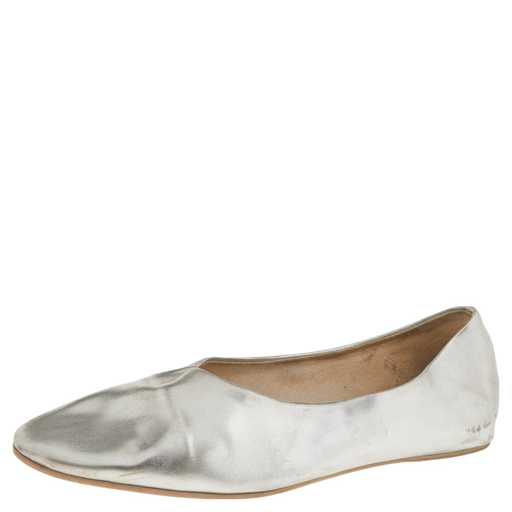 Stella McCartney Silver Faux Leather Ballet Flats Size 36