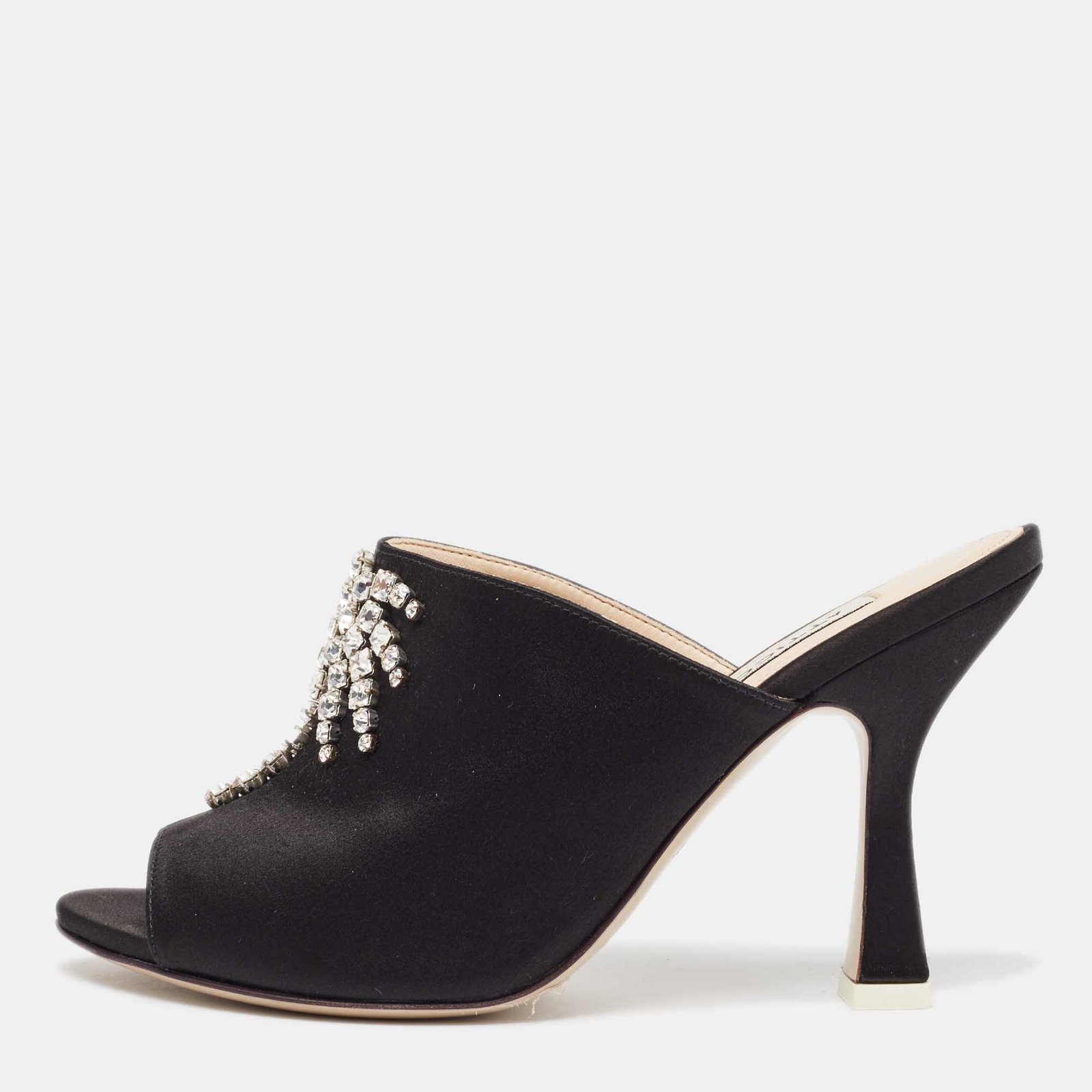 The Attico Black Satin Crystal Embellished Pamela Mules Size 38
