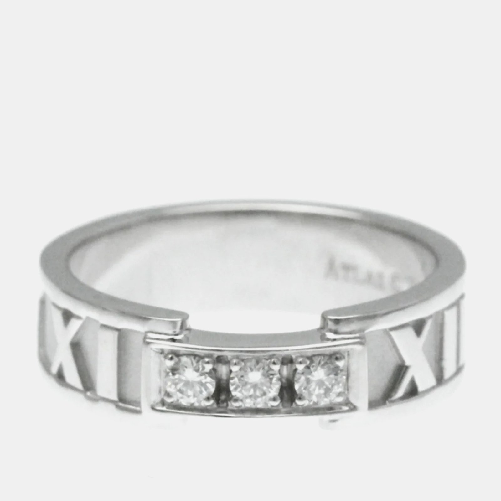 Tiffany & Co. 18K White Gold and Diamond Atlas Diamond Open Band Ring EU 50