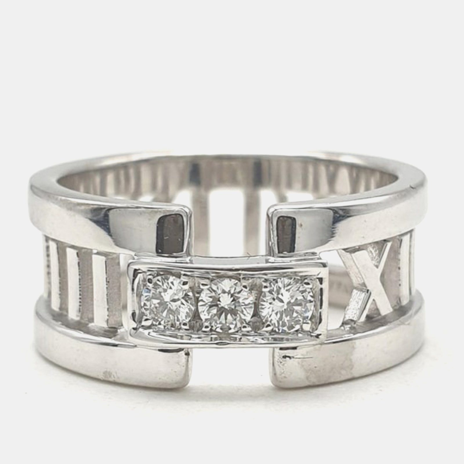 Tiffany & Co. Atlas Diamonds 18k White Gold Open Band Ring EU 52