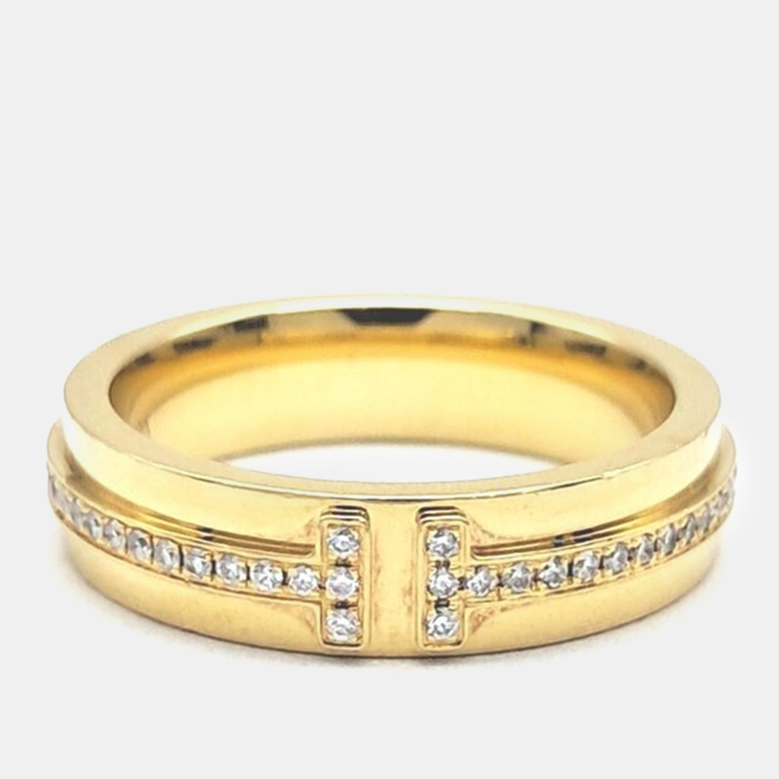 Tiffany & Co. 18K Yellow Gold 0.13Ct Diamond T Narrow Diamond Ring EU 48