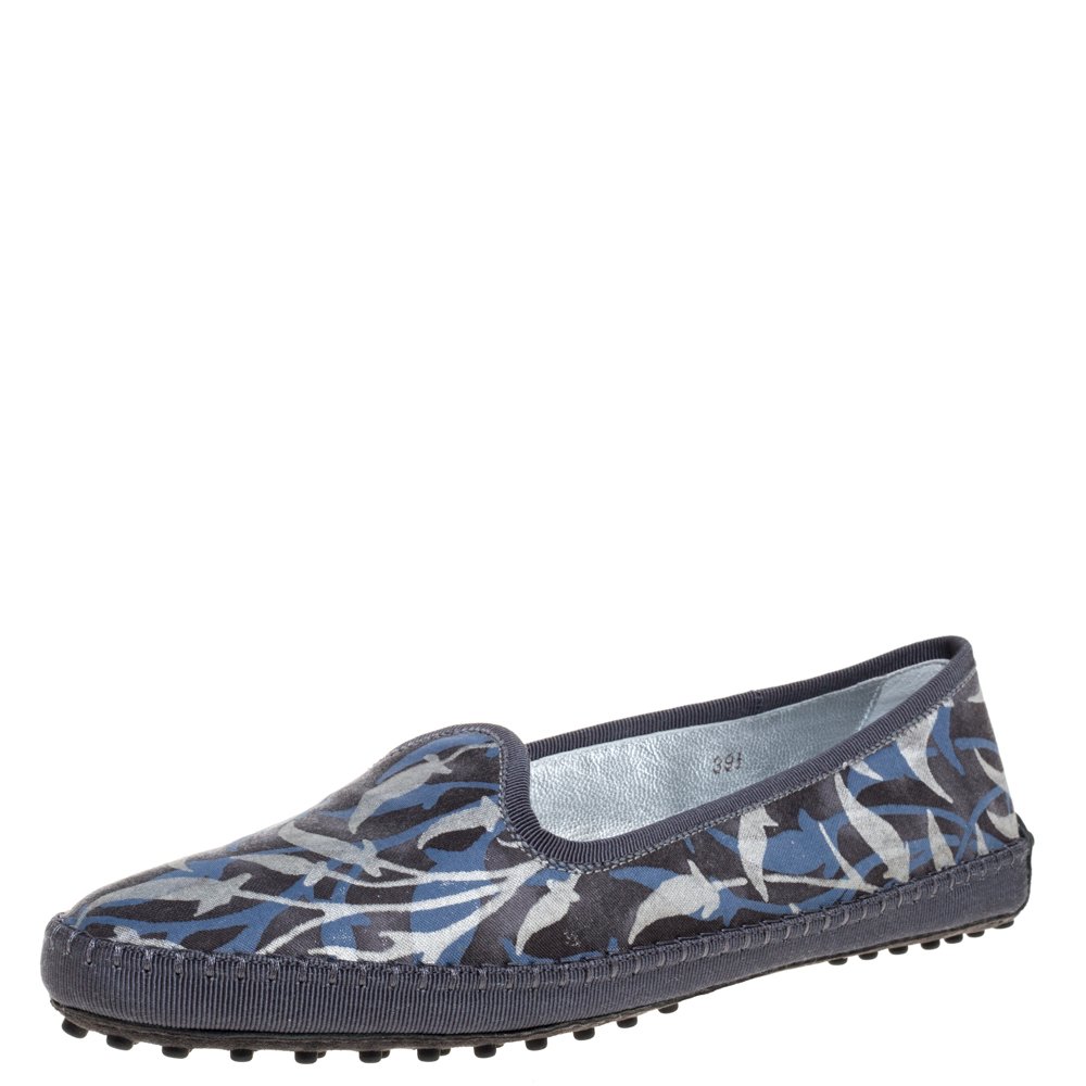 Tod's Multicolor Floral Printed Canvas Gommino Smoking Slippers Size 39.5