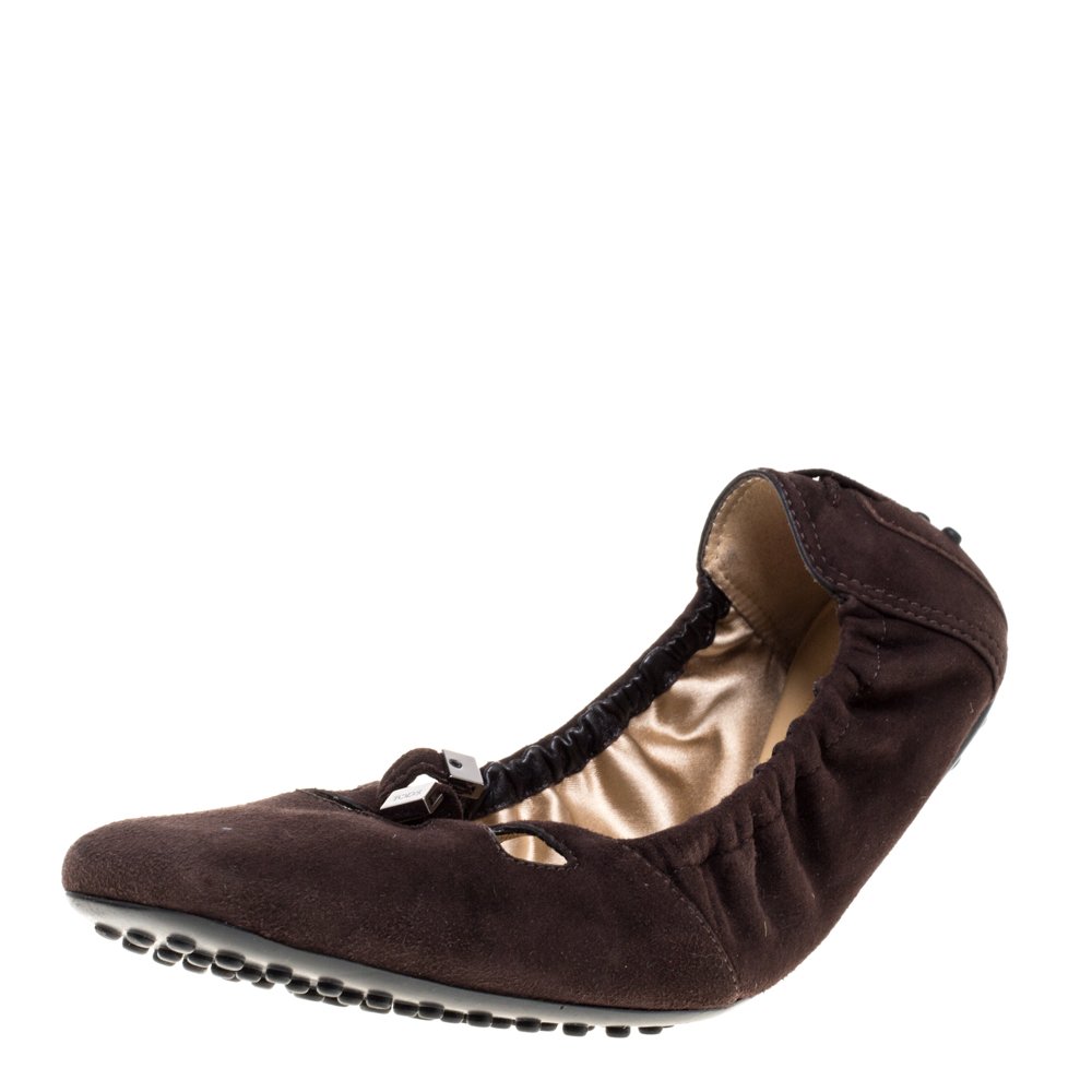 Tod's Brown Suede Scrunch Ballet Flats Size Size 40.5