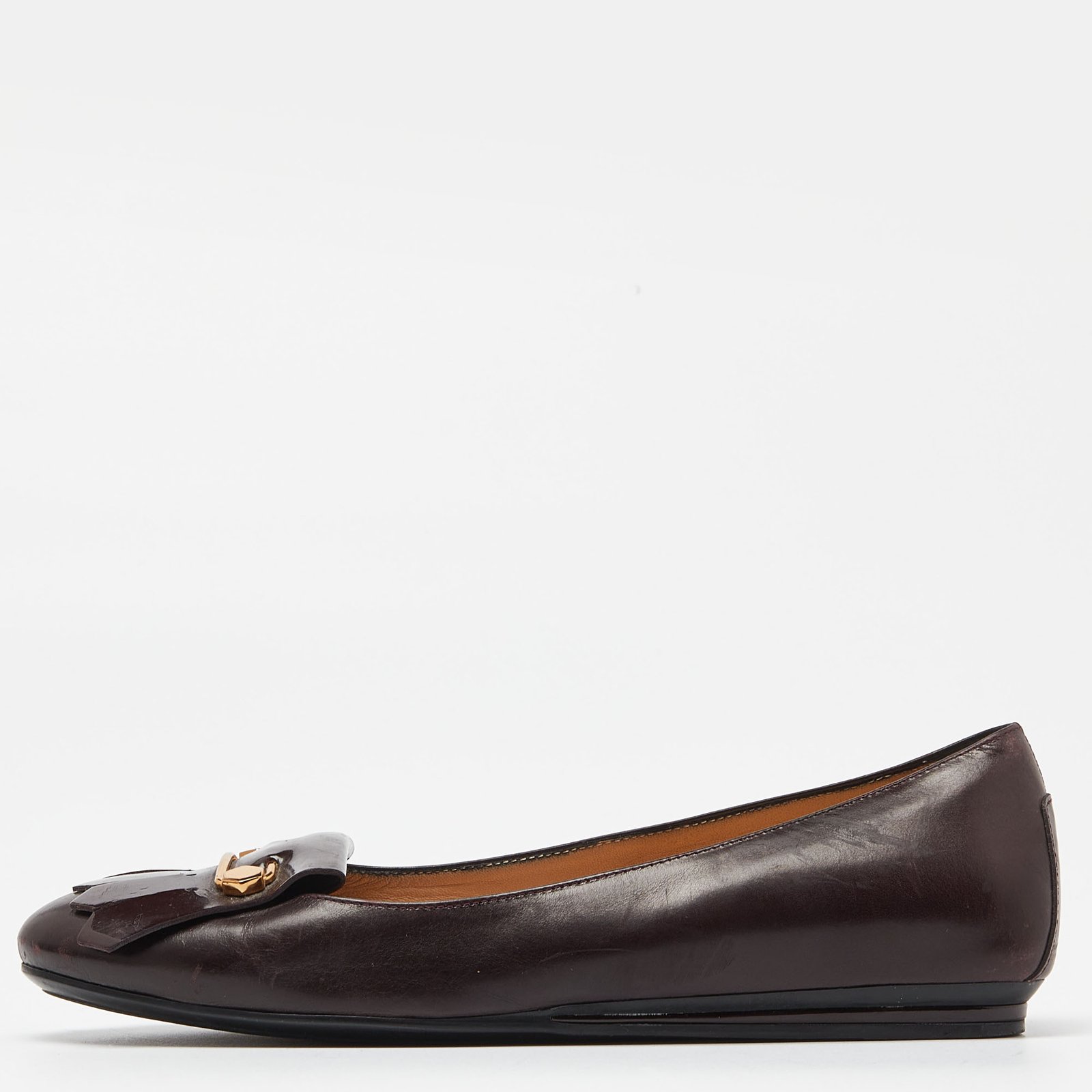 Tod's Burgundy Leather Fringe Detail Ballet Flats Size 38.5
