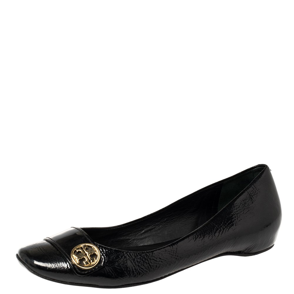 Tory Burch Black Patent Leather Andi Ballet Flats Size 39