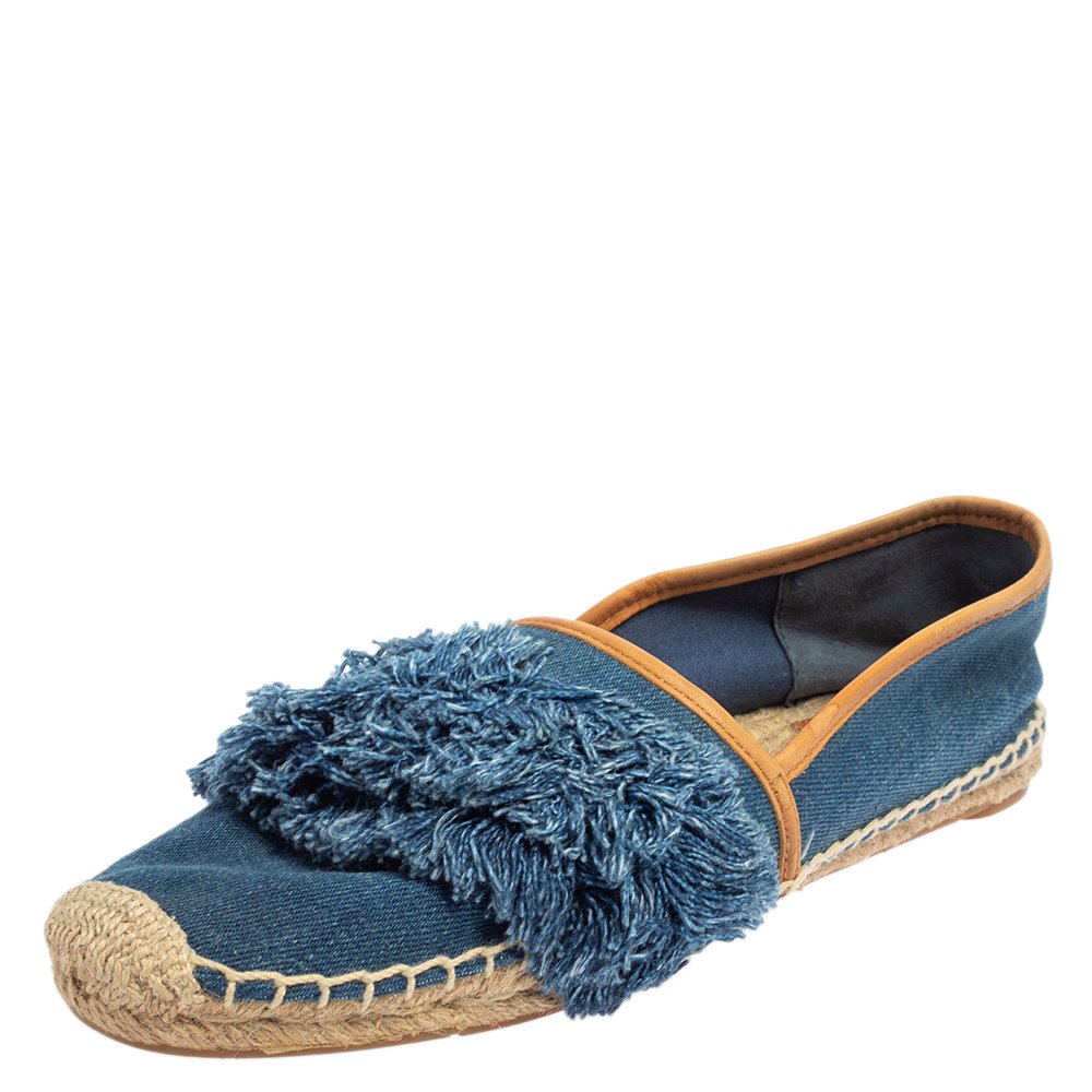 Tory Burch Blue Denim Shaw Espadrille Flats Size 40.5