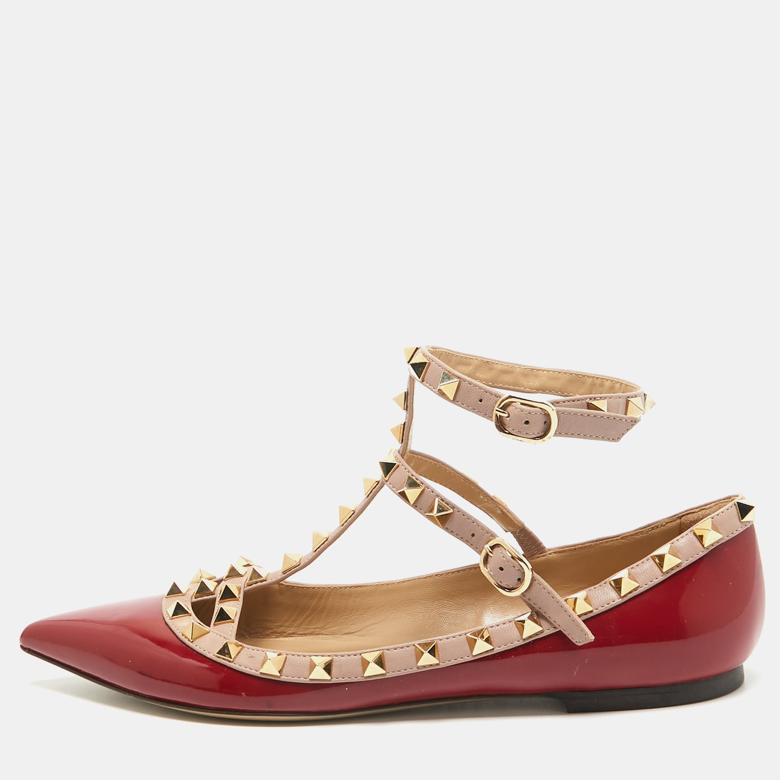 Valentino Red/Beige Patent and Leather Rockstud Ballet Flats  Size 38.5